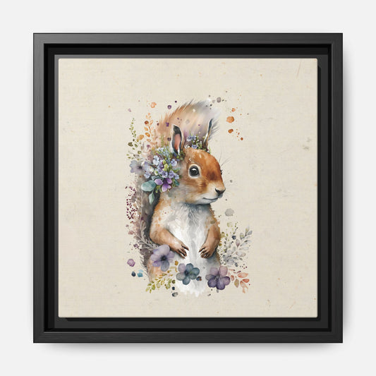 Watercolor Squirrel Framed Canvas Wall Art Square - Canvasses