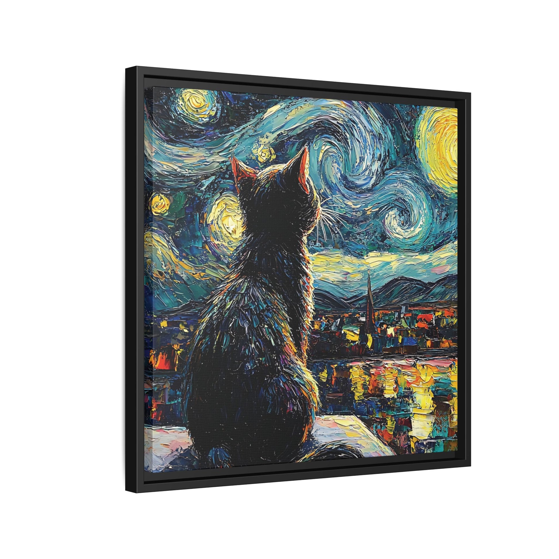 Starry Cat Framed Canvas Wall Art Square - Canvasses
