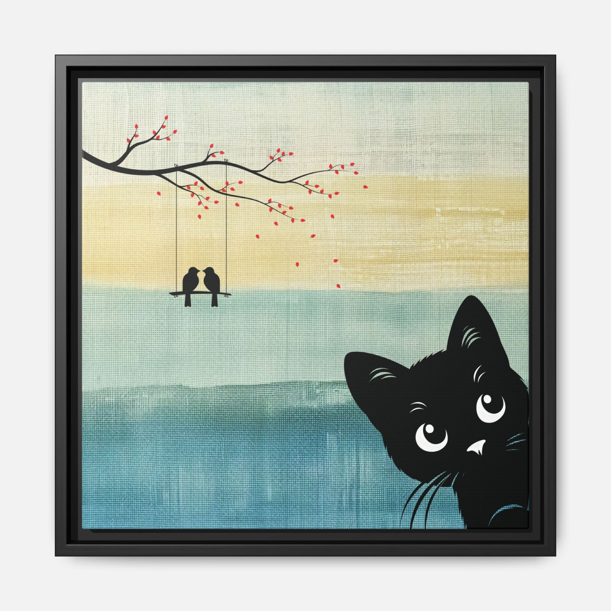 Peekaboo Cat Framed Canvas Wall Art Square - Canvasses