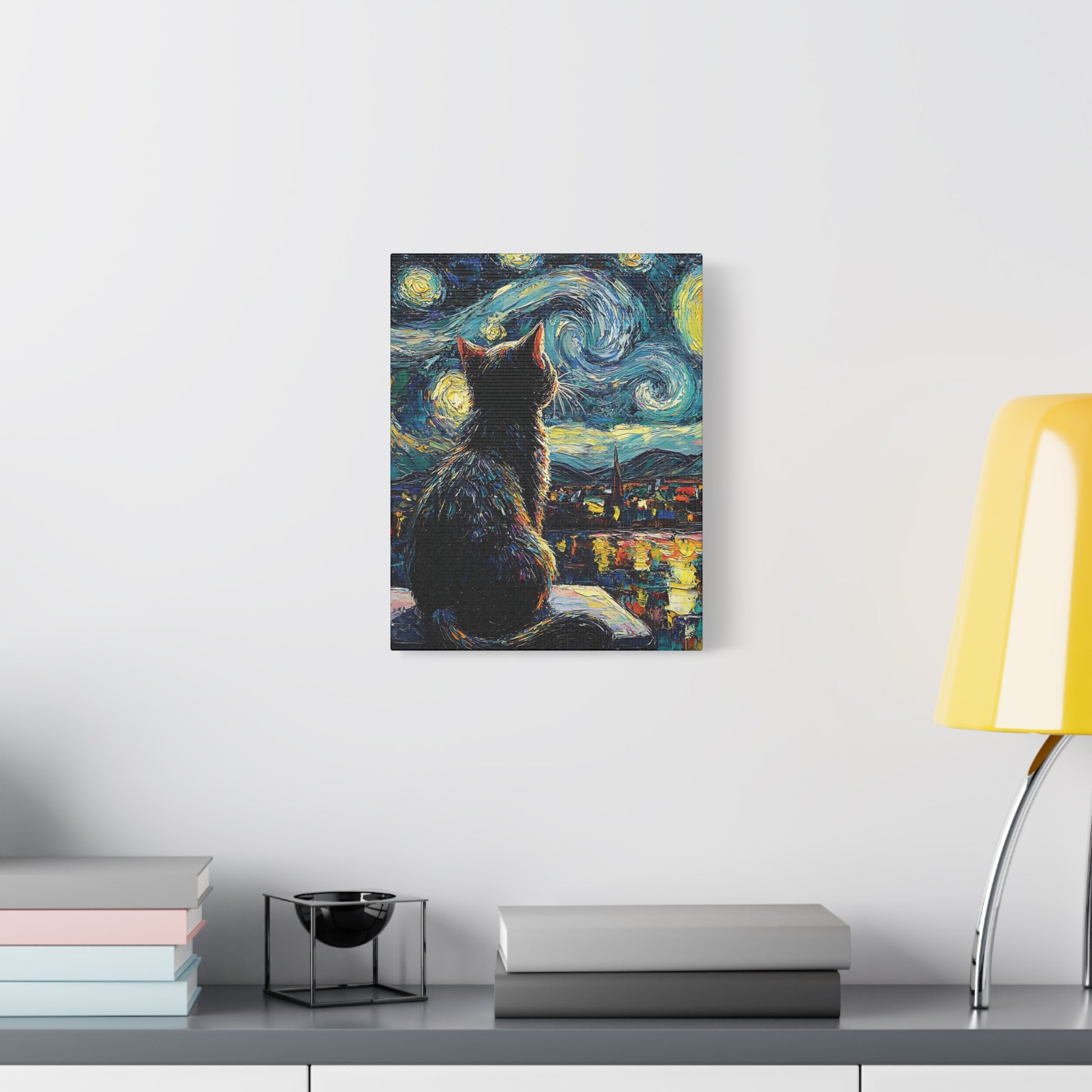 Starry Cat Canvas Wall Art Vertical - Canvasses