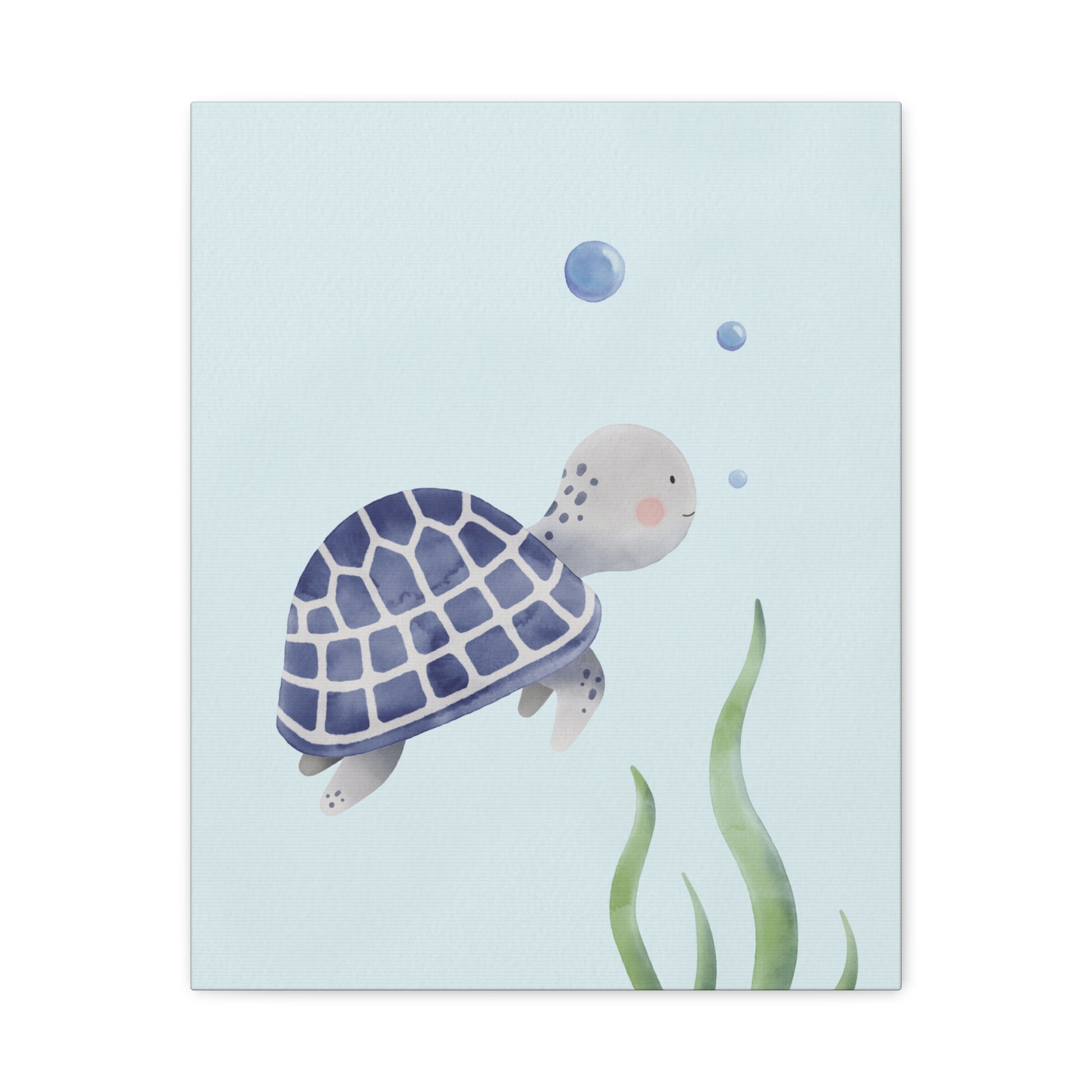 Watercolor Turtle Blue Canvas Wall Art Vertical - Canvasses