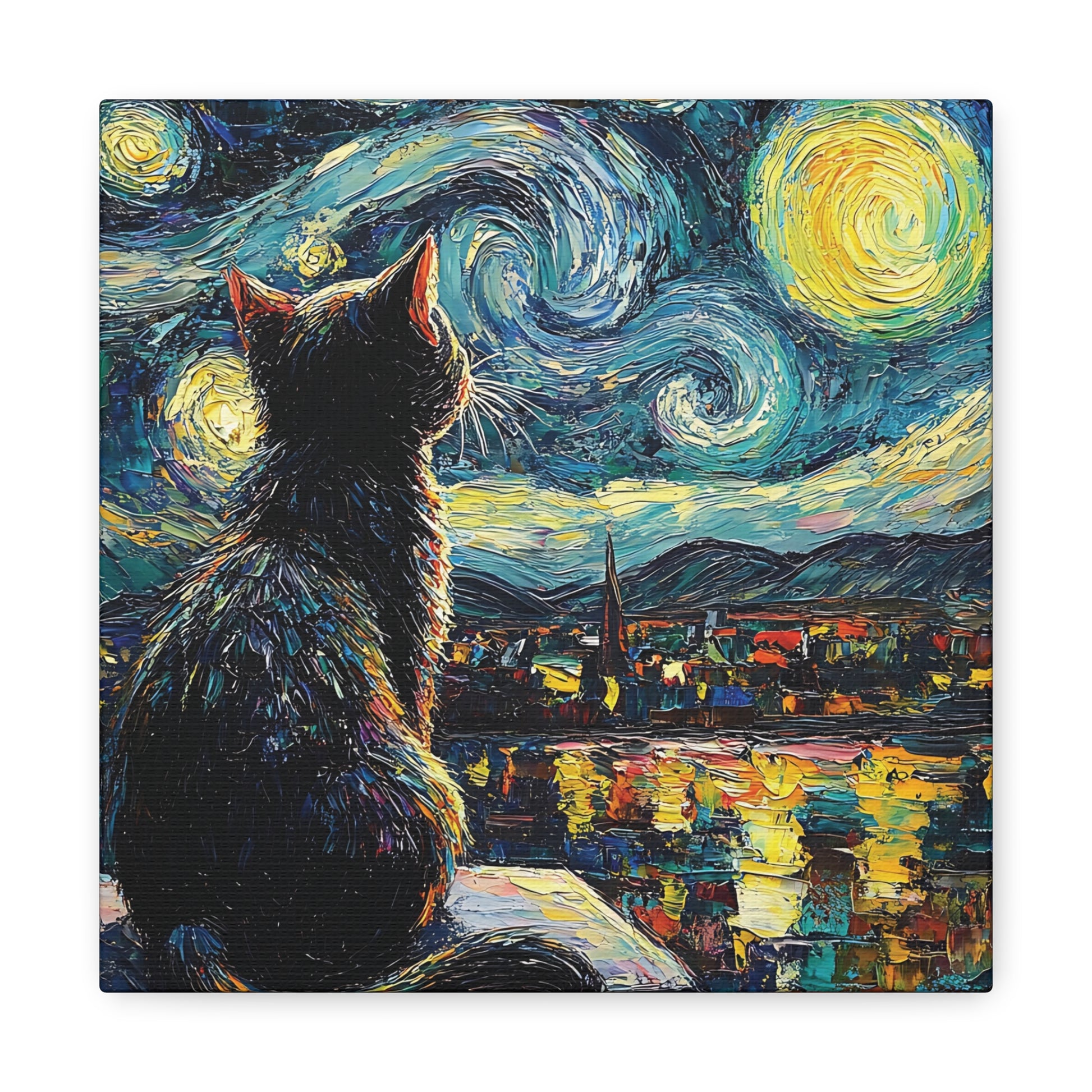Starry Cat Canvas Wall Art Square - Canvasses