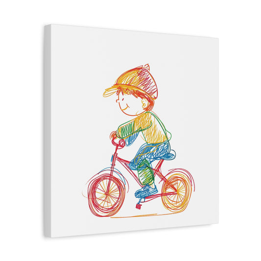 Bicycle Kid Canvas Wall Art Square - Canvasses