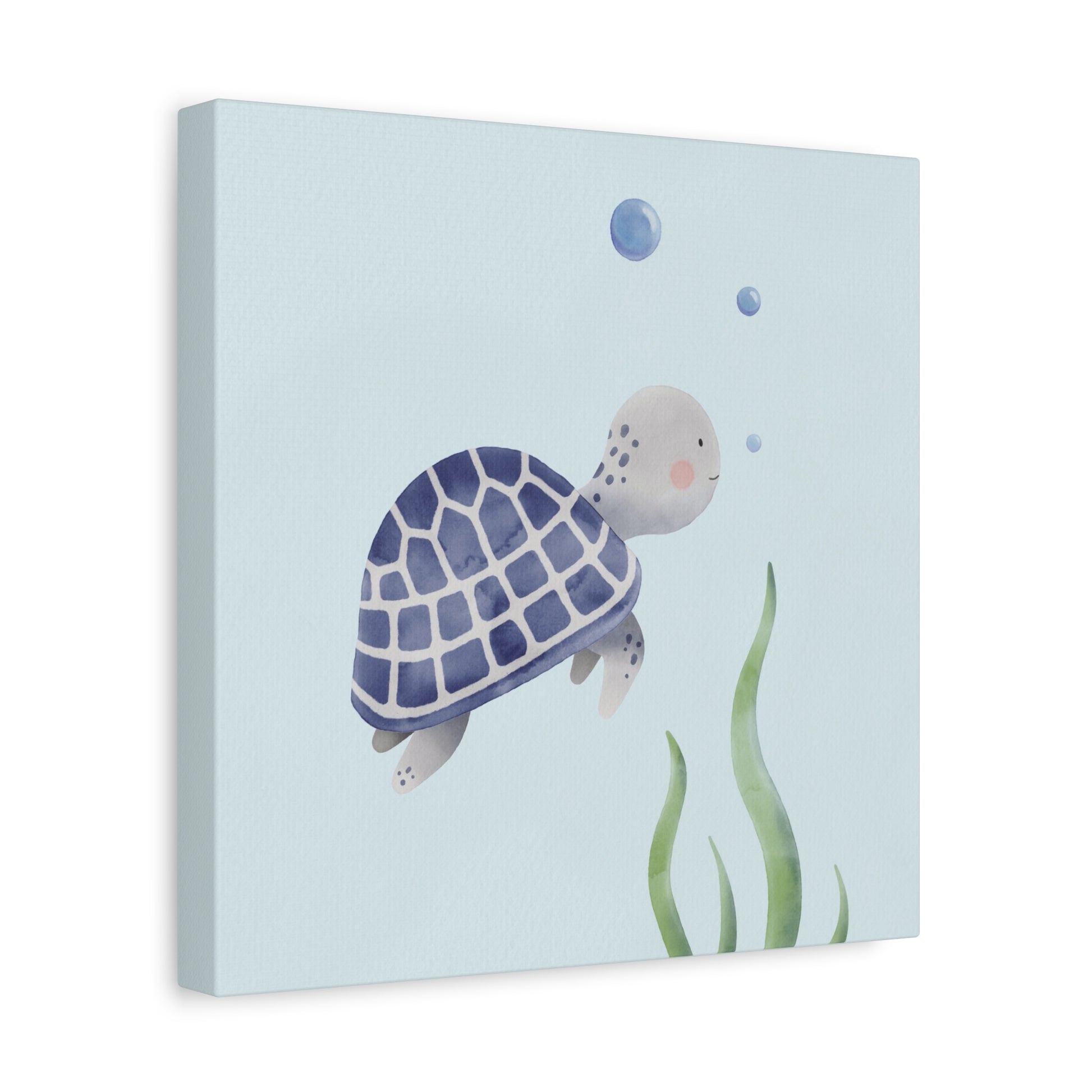 Watercolor Turtle Blue Canvas Wall Art Square - Canvasses