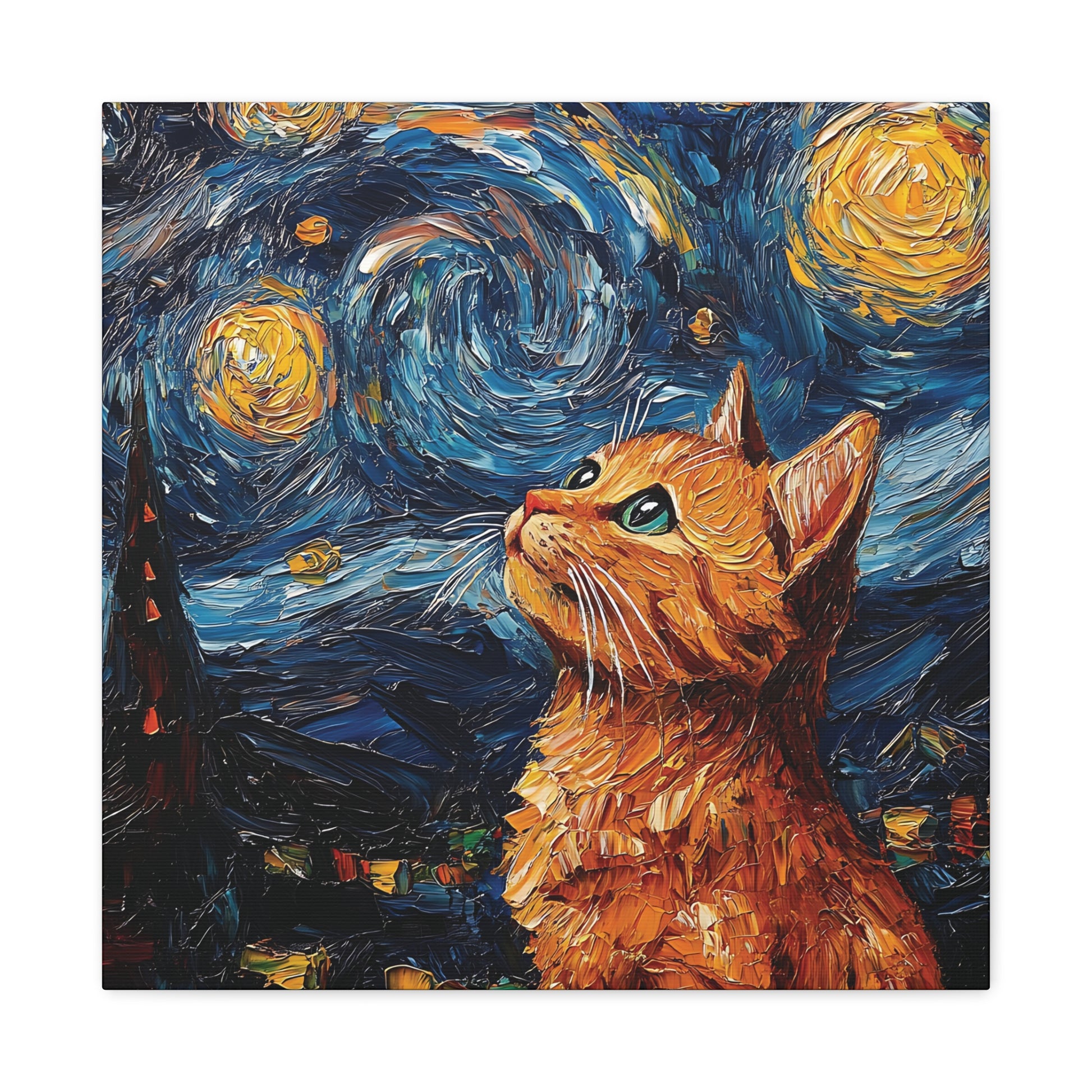 Golden Starry Cat Canvas Wall Art Square - Canvasses