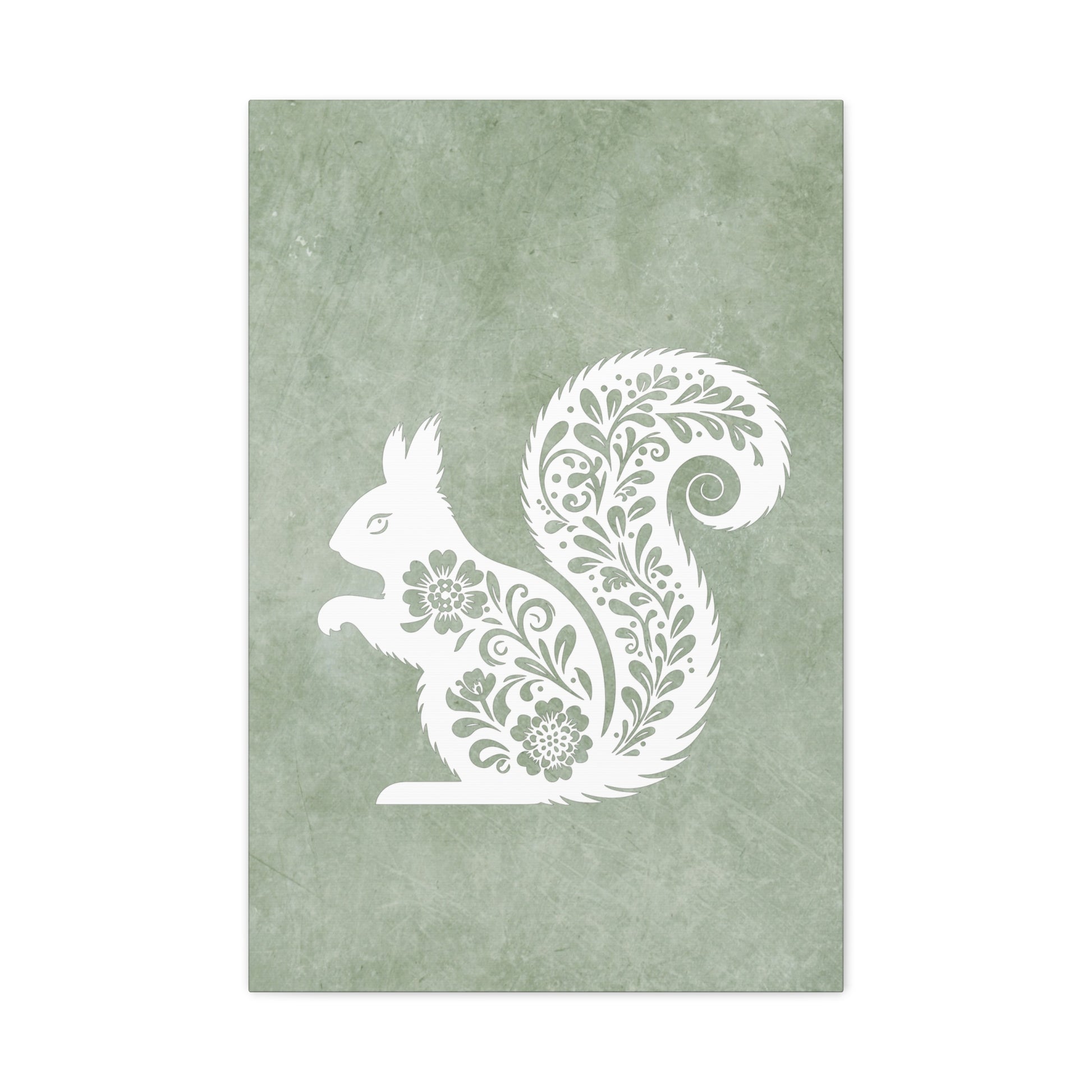 Silhouette Floral Squirrel Canvas Wall Art Vertical - Canvasses
