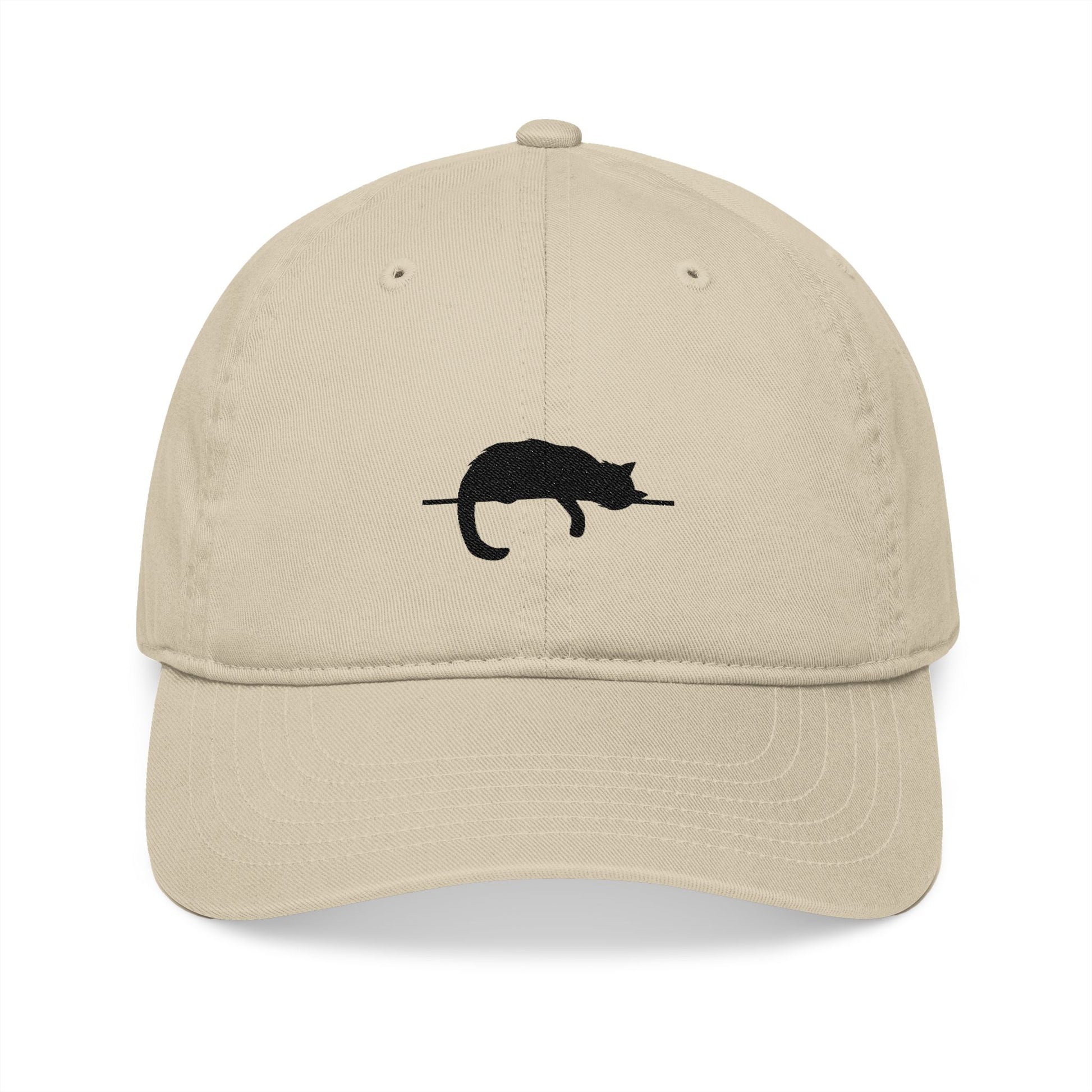 Sleep Cat Silhouette Embroidery Organic Baseball Cap - Canvasses