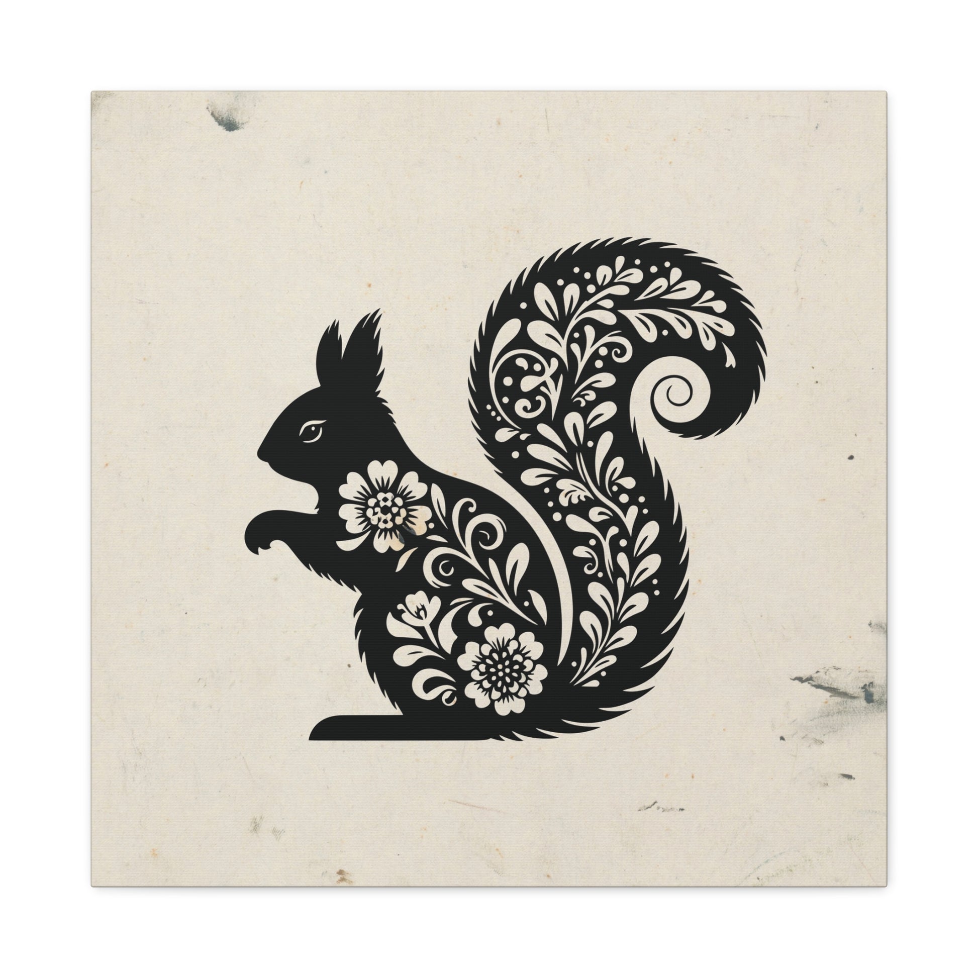 Floral Squirrel Silhouette Canvas Wall Art Square - Canvasses