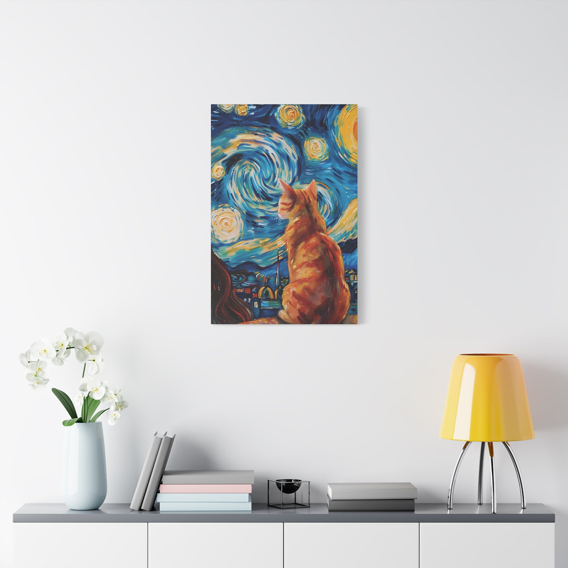 Golden Starry Cat Canvas Wall Art Vertical - Canvasses