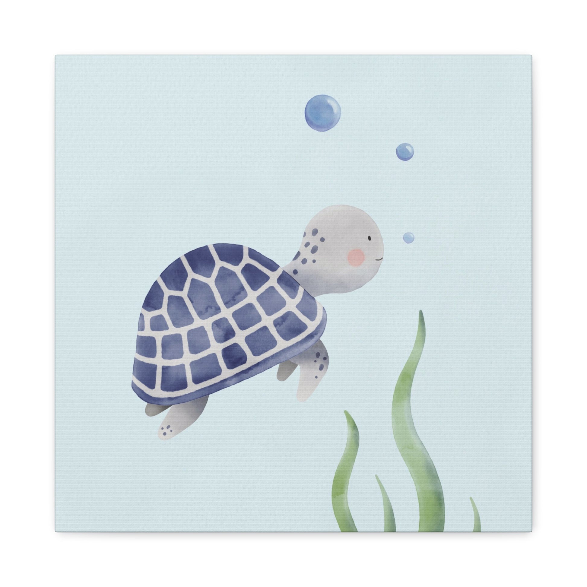 Watercolor Turtle Blue Canvas Wall Art Square - Canvasses