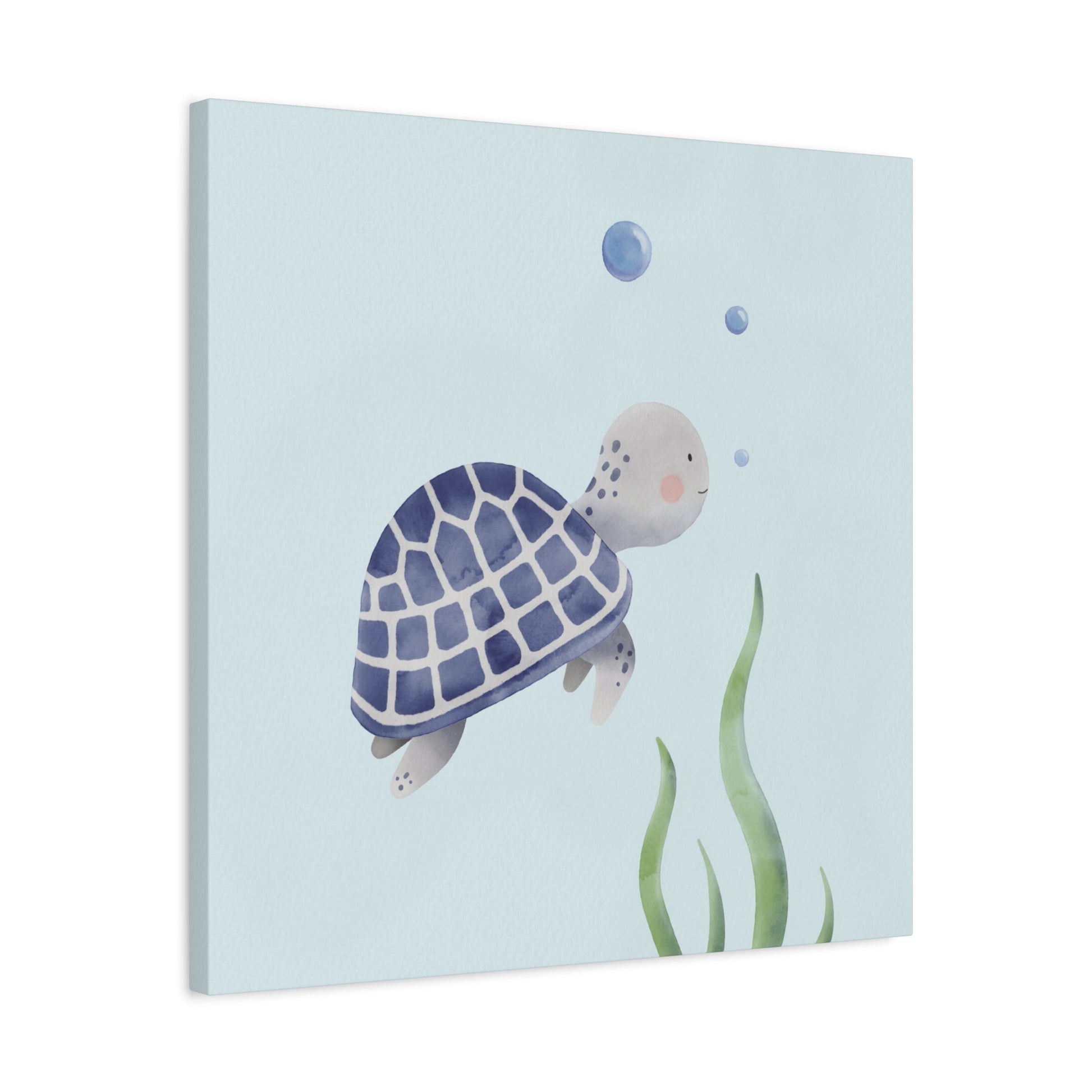 Watercolor Turtle Blue Canvas Wall Art Square - Canvasses