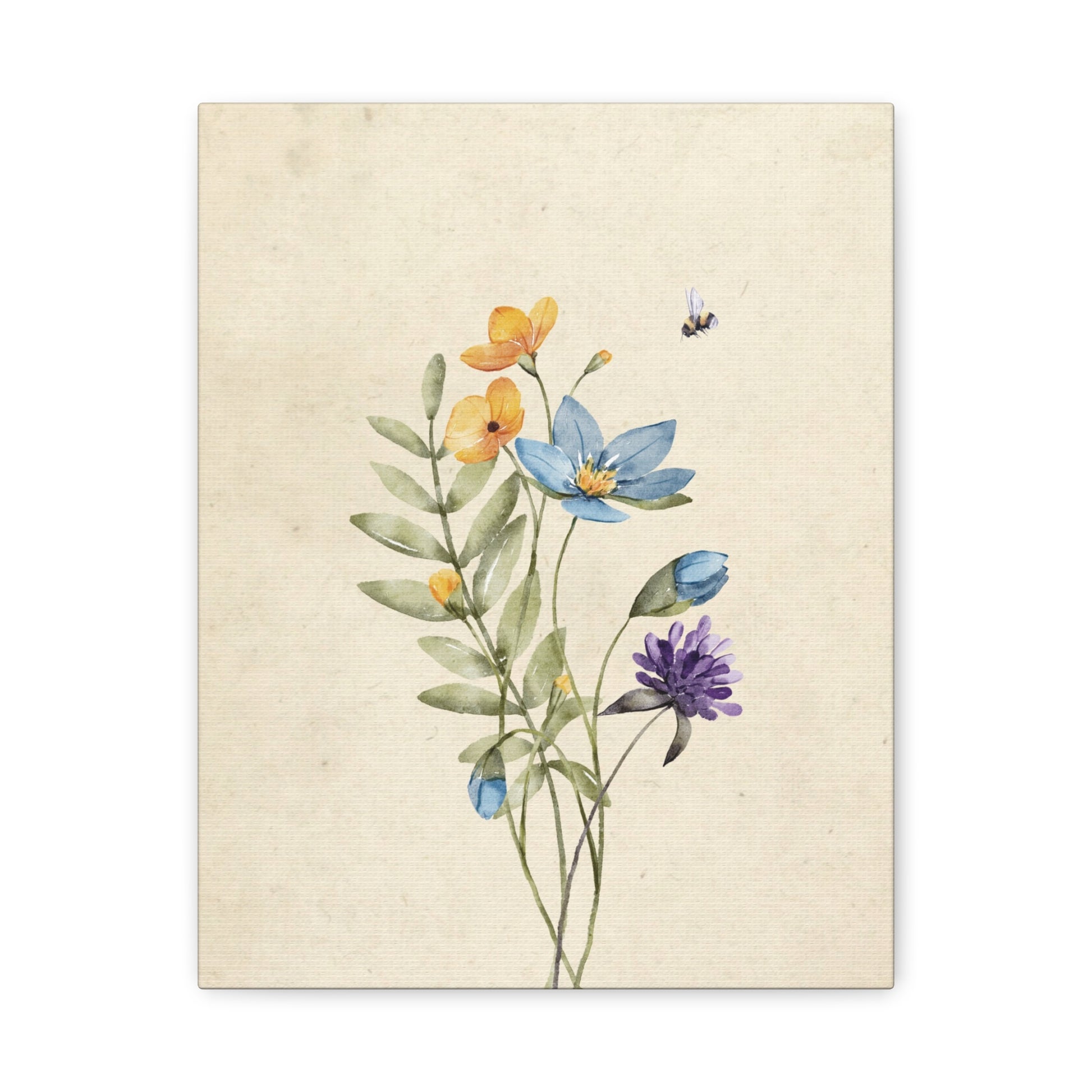 Vintage Wildflower Bee Canvas Wall Art Vertical - Canvasses