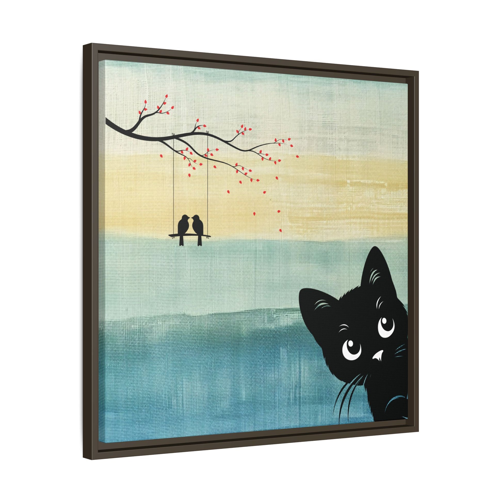 Peekaboo Cat Framed Canvas Wall Art Square - Canvasses