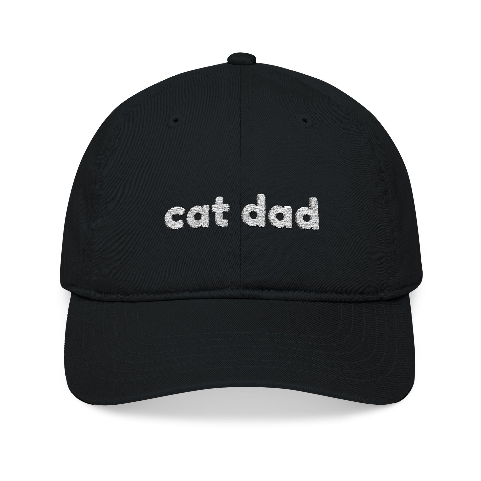 Cat Dad White Embroidery Organic Baseball Cap - Canvasses