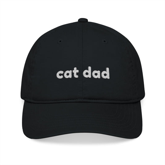 Cat Dad White Embroidery Organic Baseball Cap - Canvasses