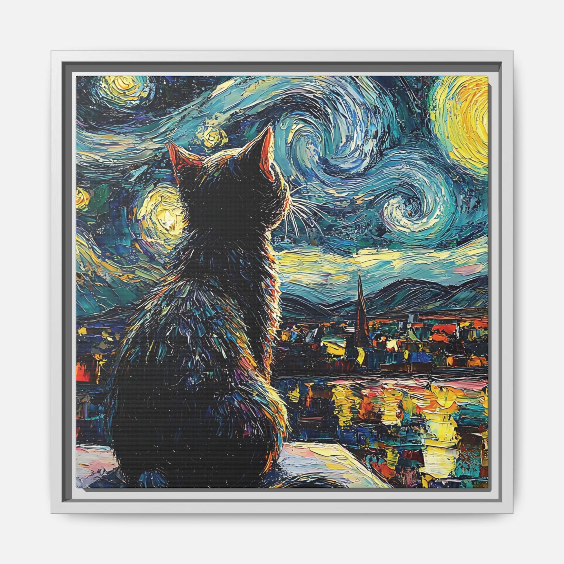 Starry Cat Framed Canvas Wall Art Square - Canvasses