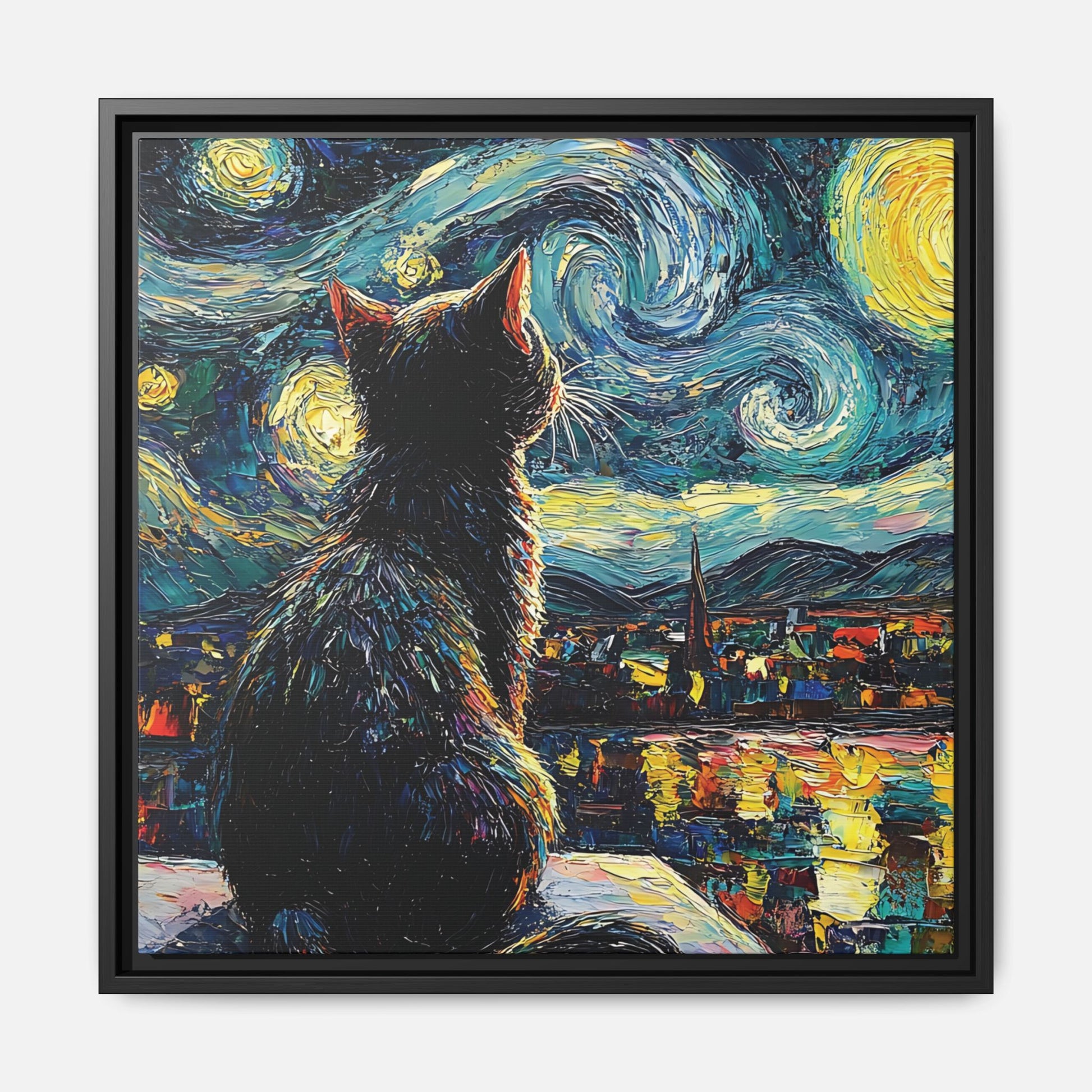 Starry Cat Framed Canvas Wall Art Square - Canvasses