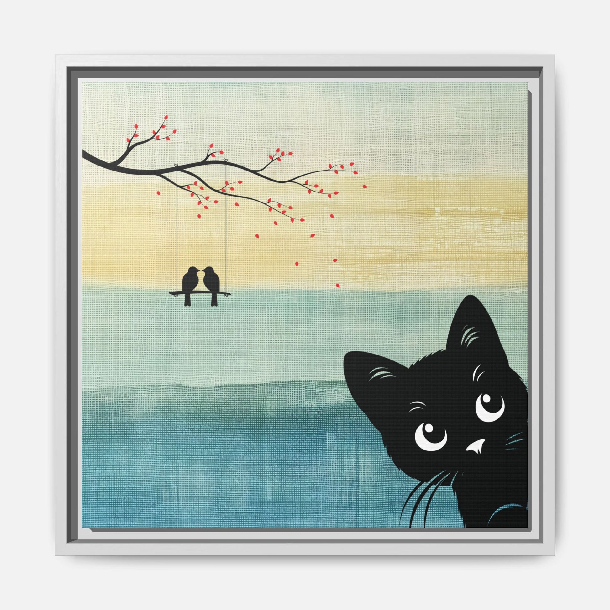 Peekaboo Cat Framed Canvas Wall Art Square - Canvasses