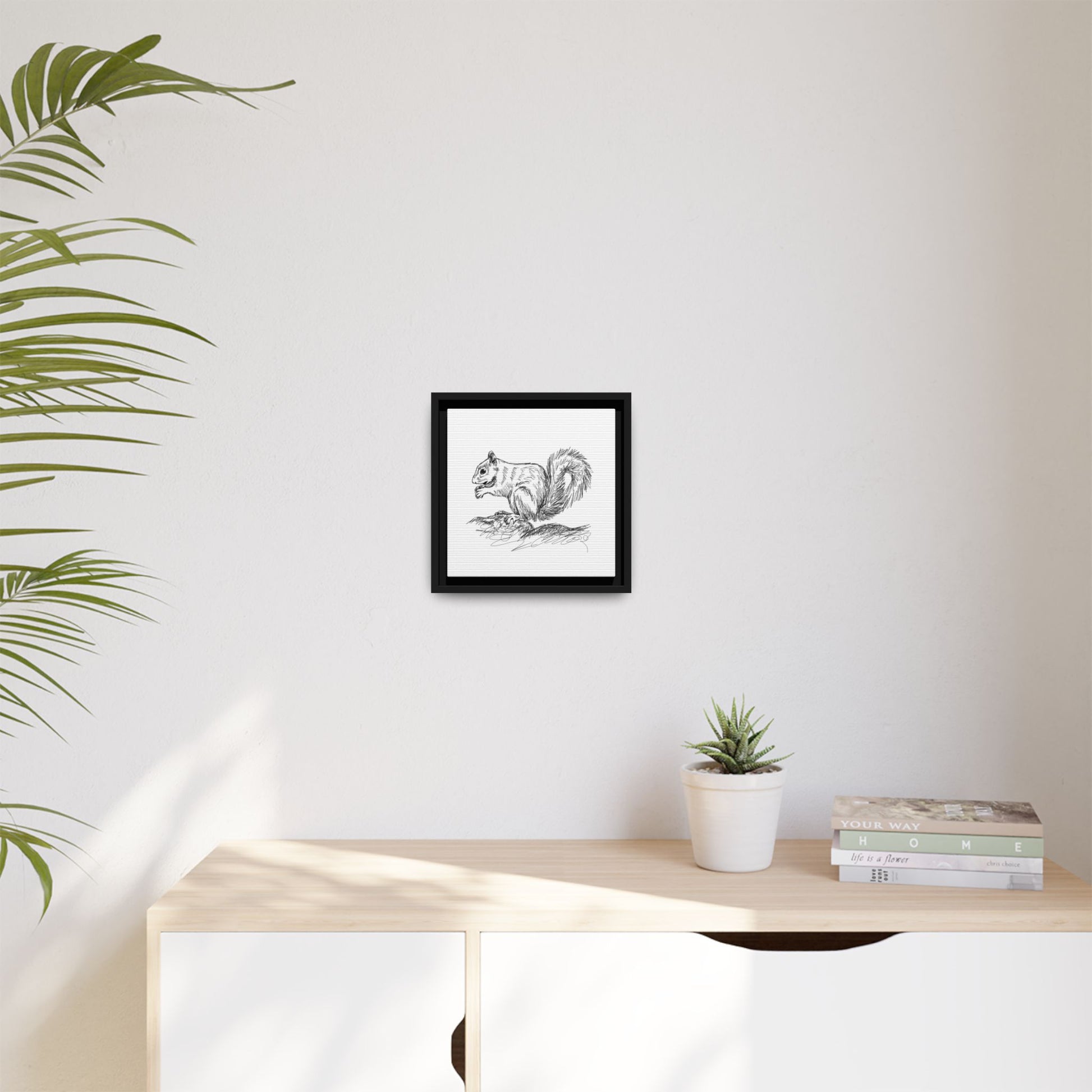 Squirrel Sketch Framed Canvas Wall Art Square - Canvasses