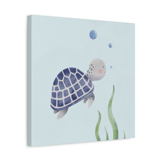 Watercolor Turtle Blue Canvas Wall Art Square - Canvasses