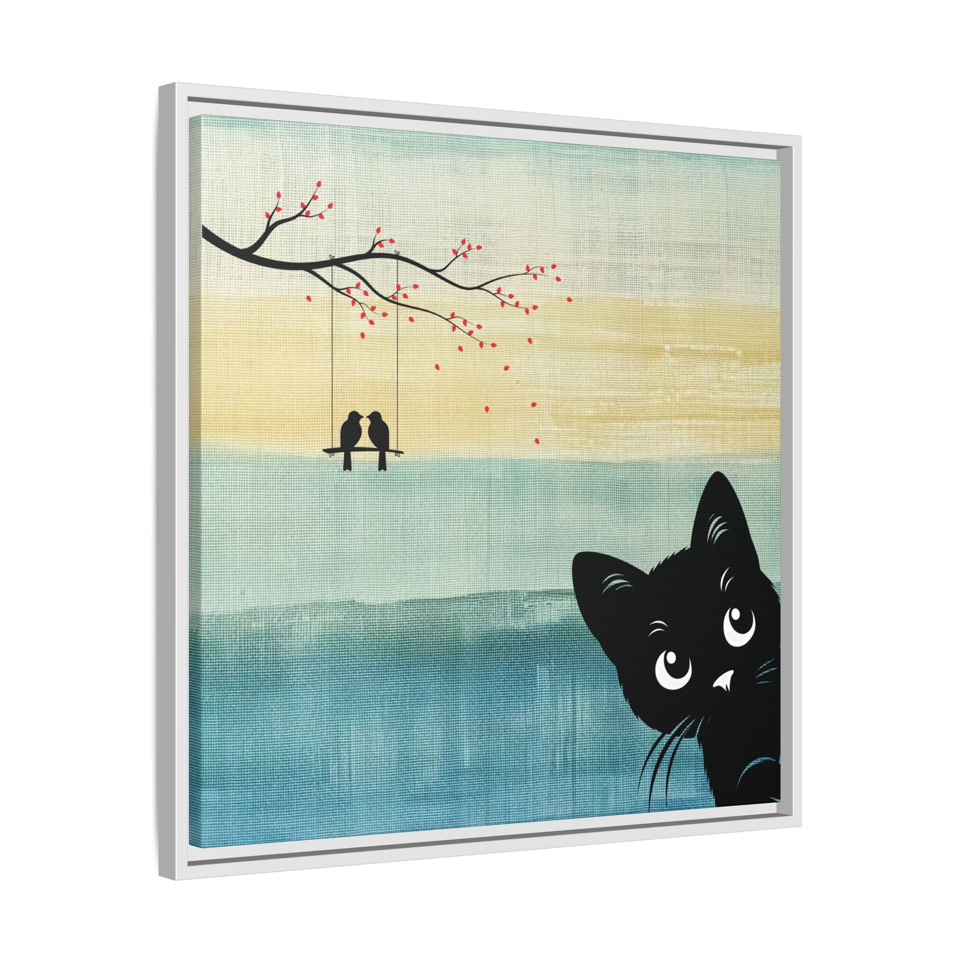 Peekaboo Cat Framed Canvas Wall Art Square - Canvasses