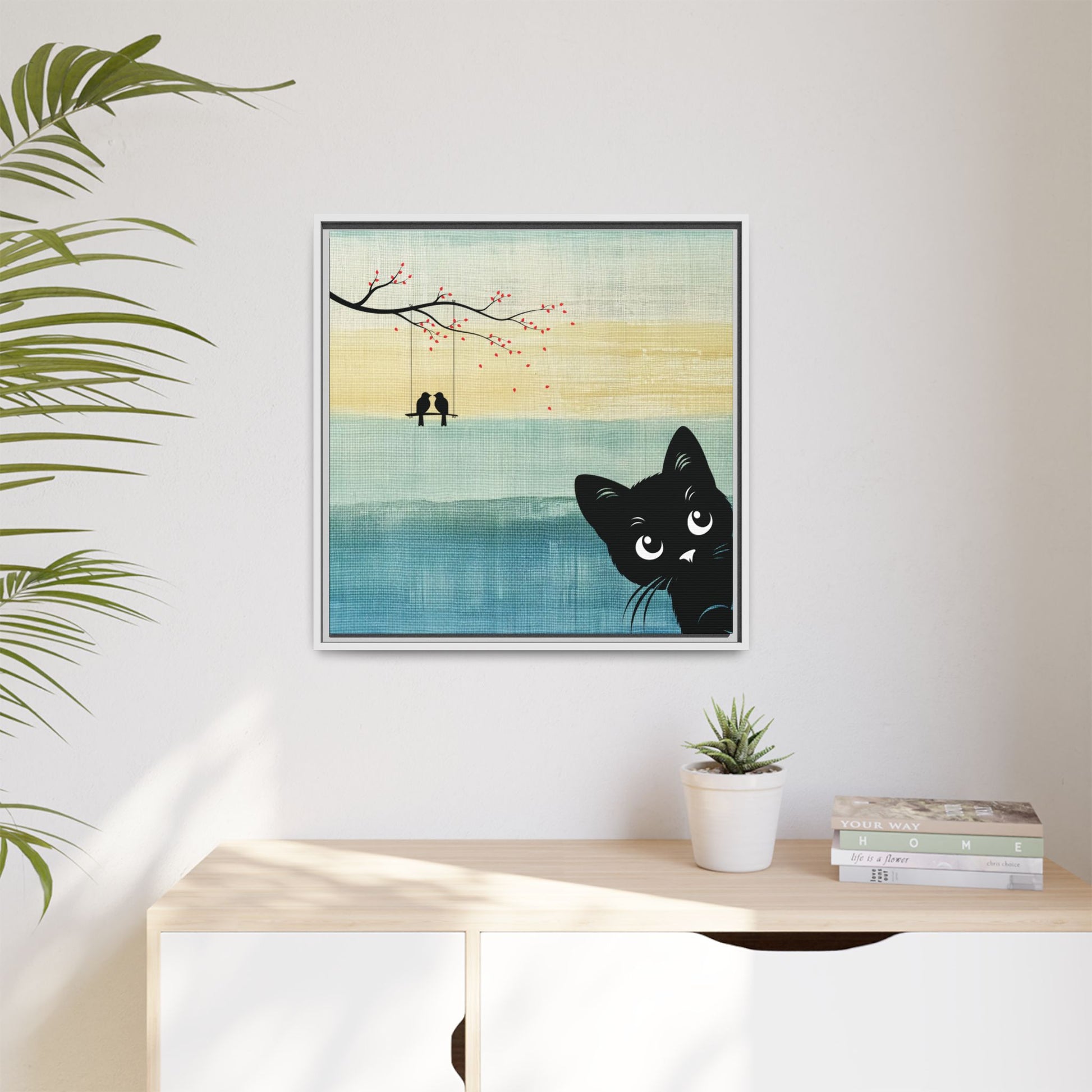 Peekaboo Cat Framed Canvas Wall Art Square - Canvasses