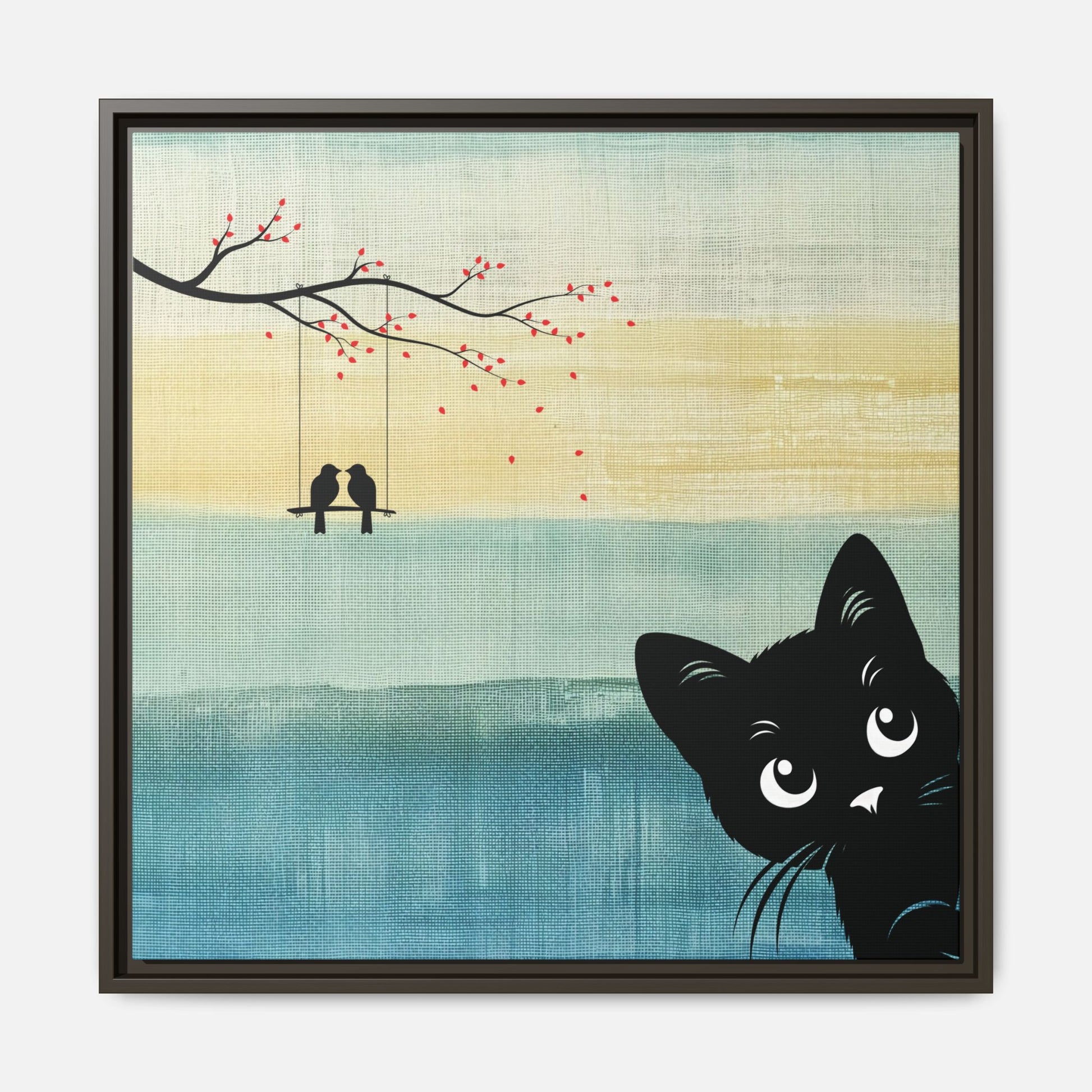 Peekaboo Cat Framed Canvas Wall Art Square - Canvasses