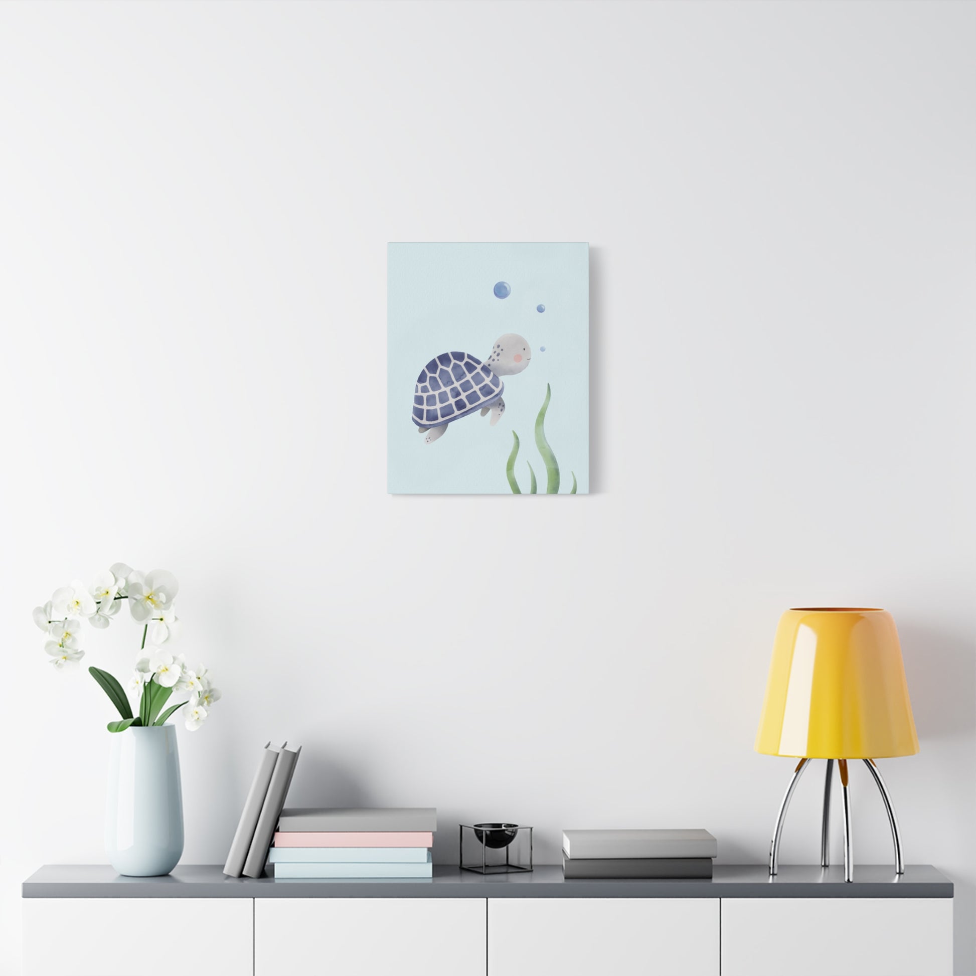 Watercolor Turtle Blue Canvas Wall Art Vertical - Canvasses