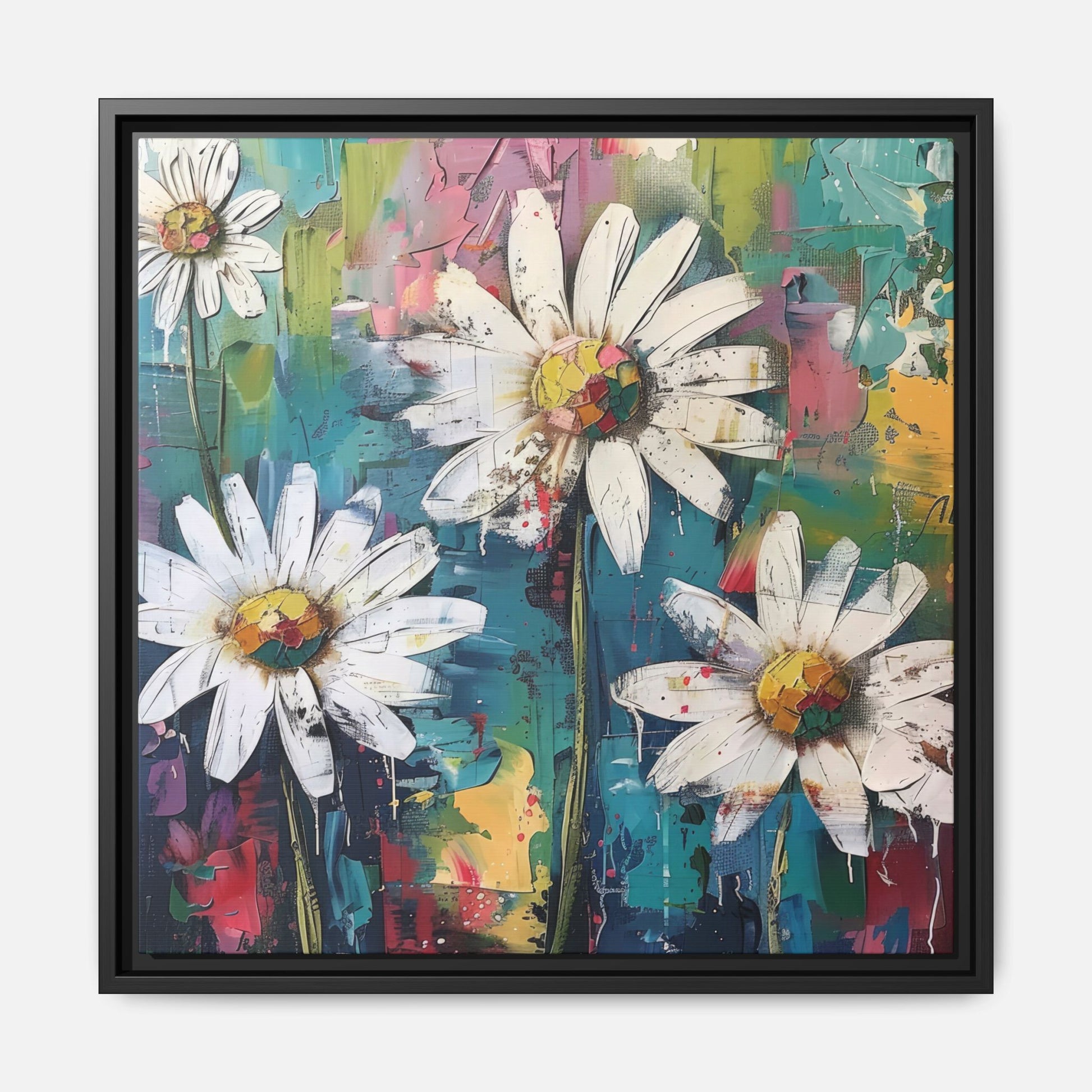 Daisy Daydreams Framed Canvas Wall Art Square - Canvasses