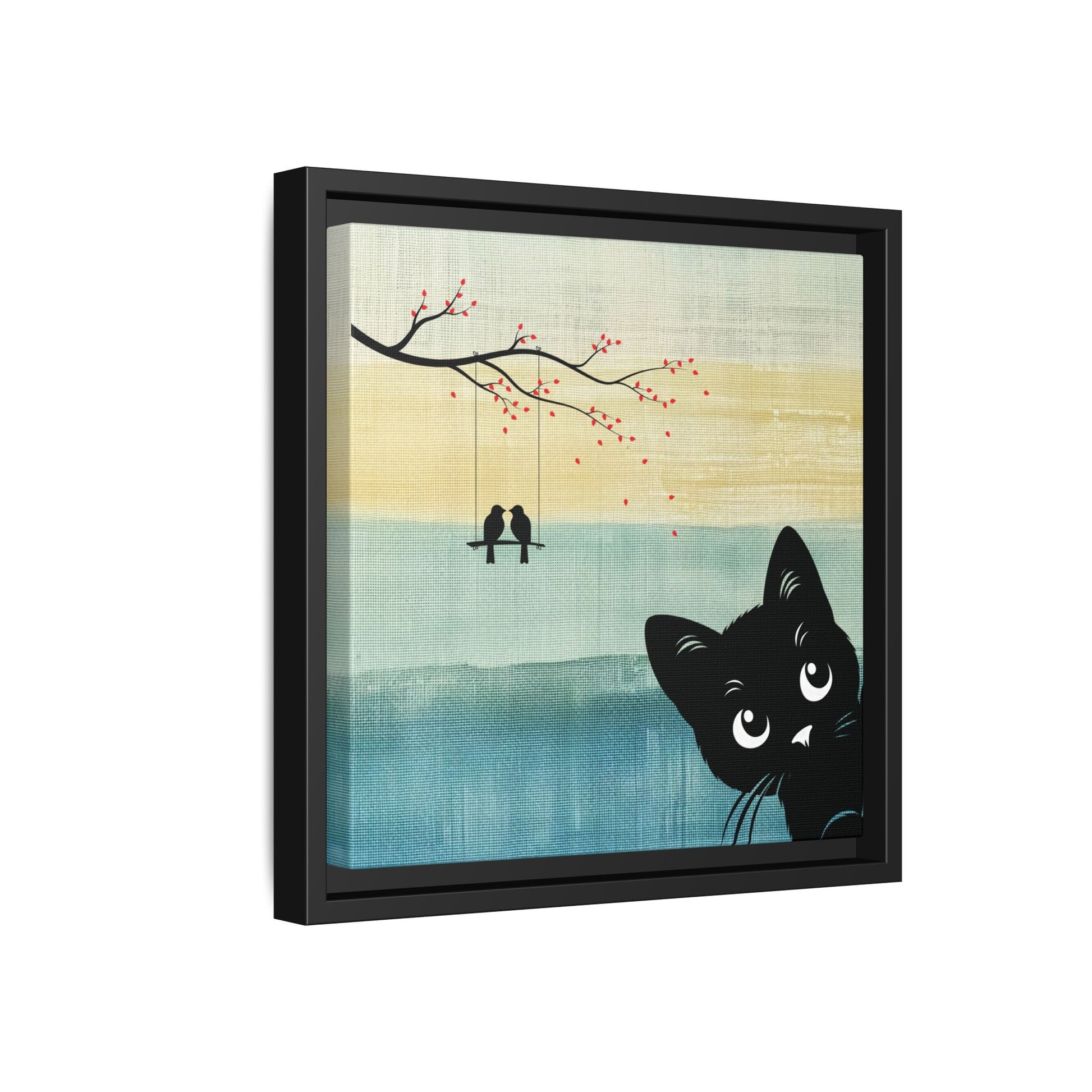 Peekaboo Cat Framed Canvas Wall Art Square - Canvasses