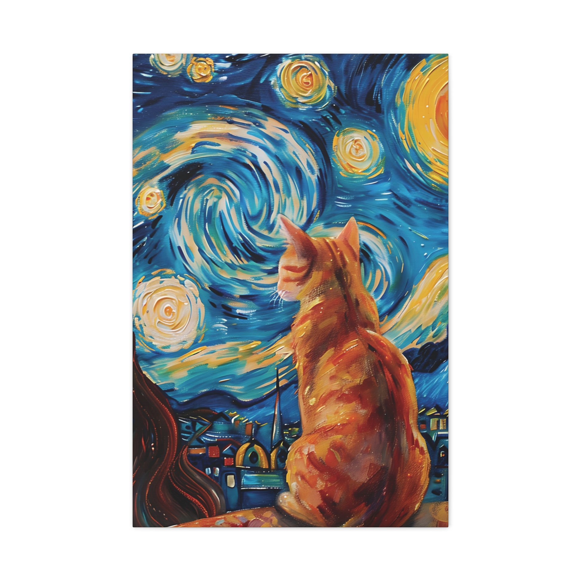 Golden Starry Cat Canvas Wall Art Vertical - Canvasses