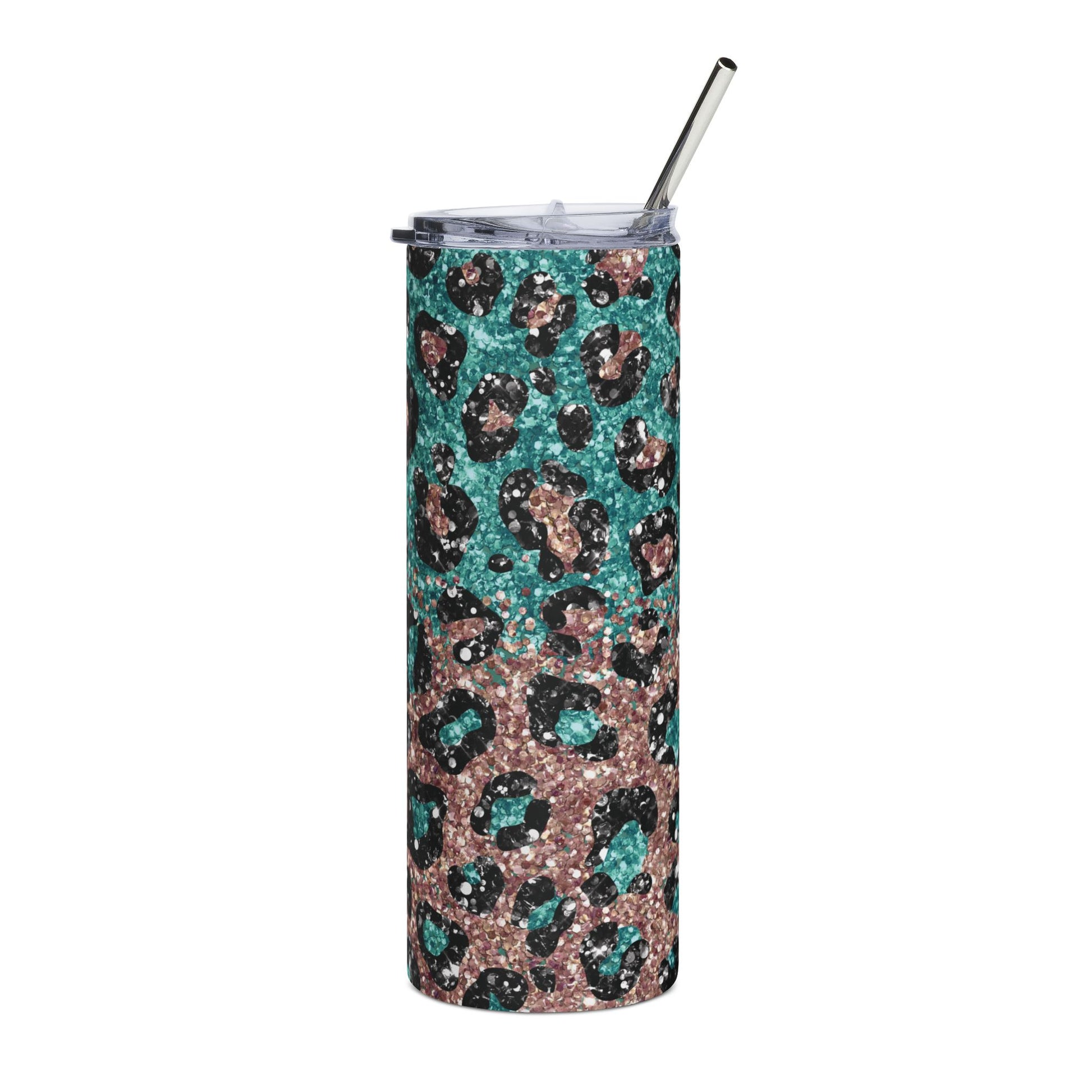 Turquoise Glitter Leopard 20 oz Skinny Tumbler - Canvasses