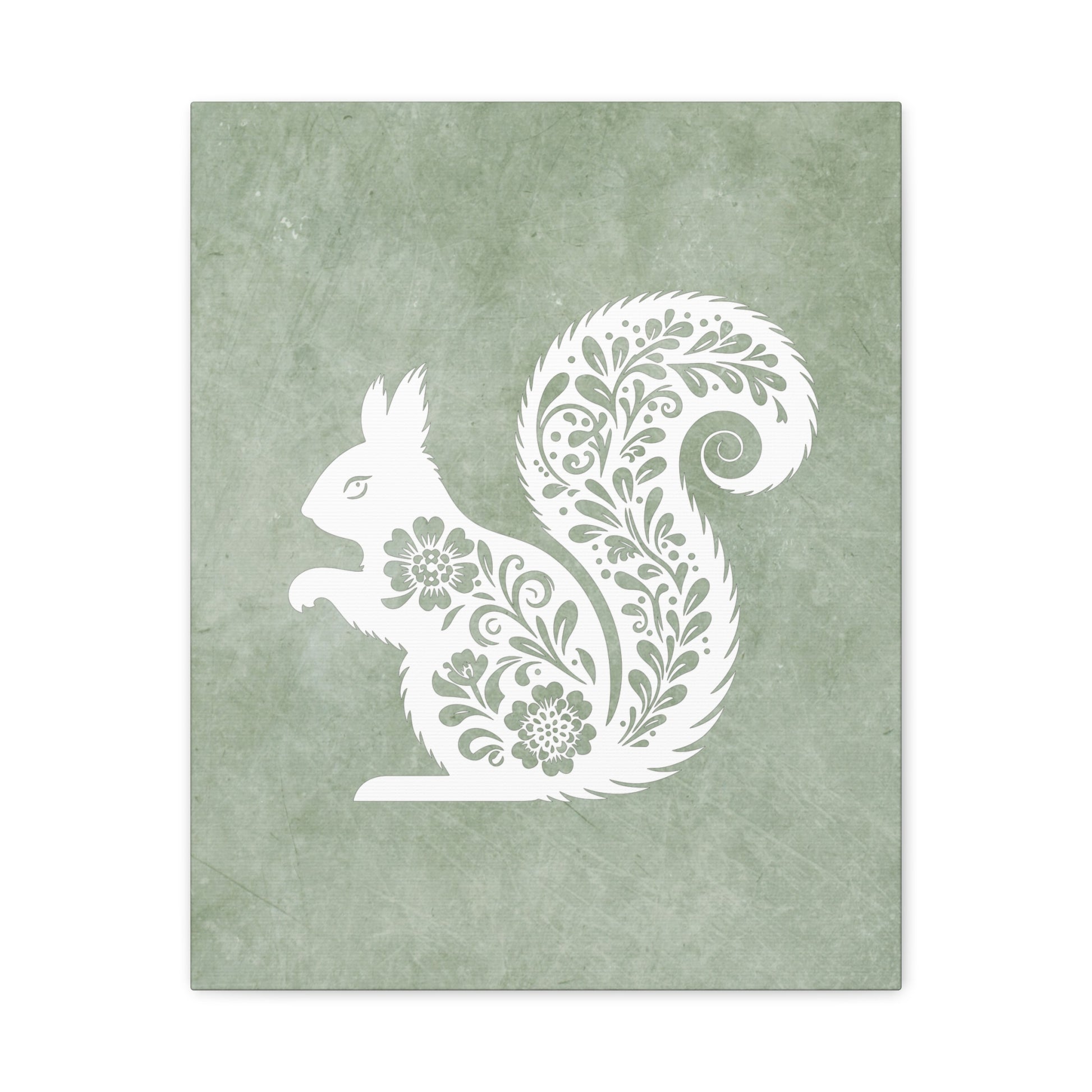 Silhouette Floral Squirrel Canvas Wall Art Vertical - Canvasses