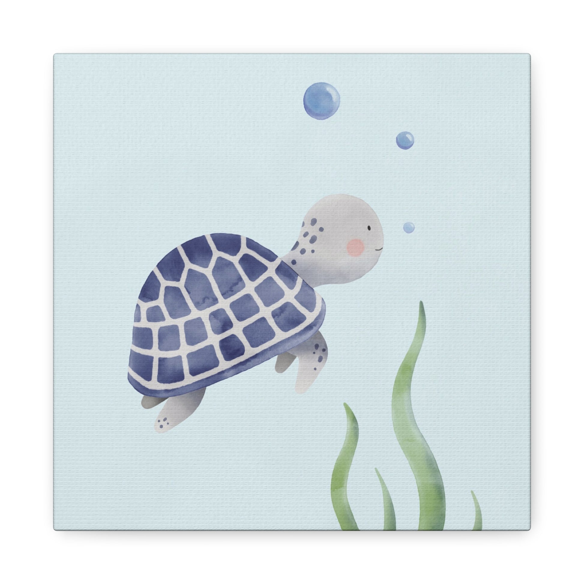 Watercolor Turtle Blue Canvas Wall Art Square - Canvasses