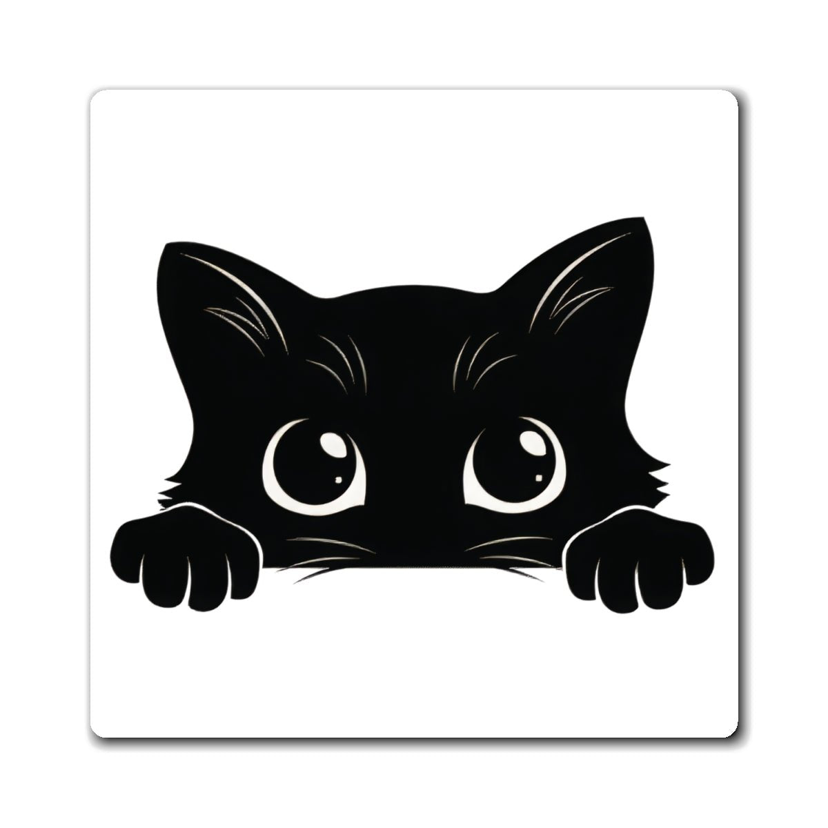 Black Peekaboo Cat Square Magnet - Canvasses