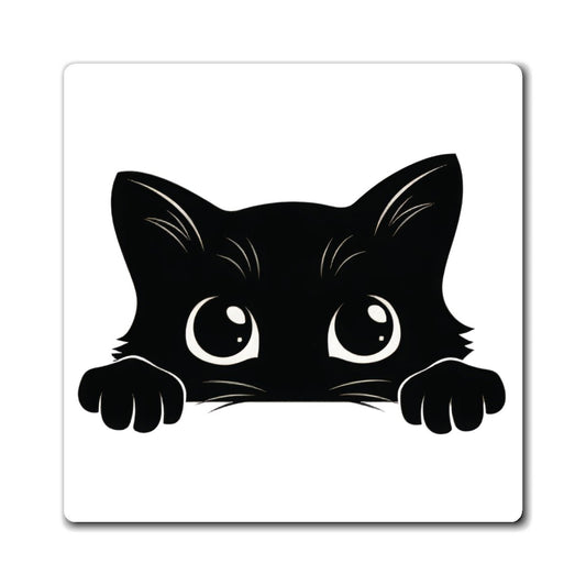 Black Peekaboo Cat Square Magnet - Canvasses