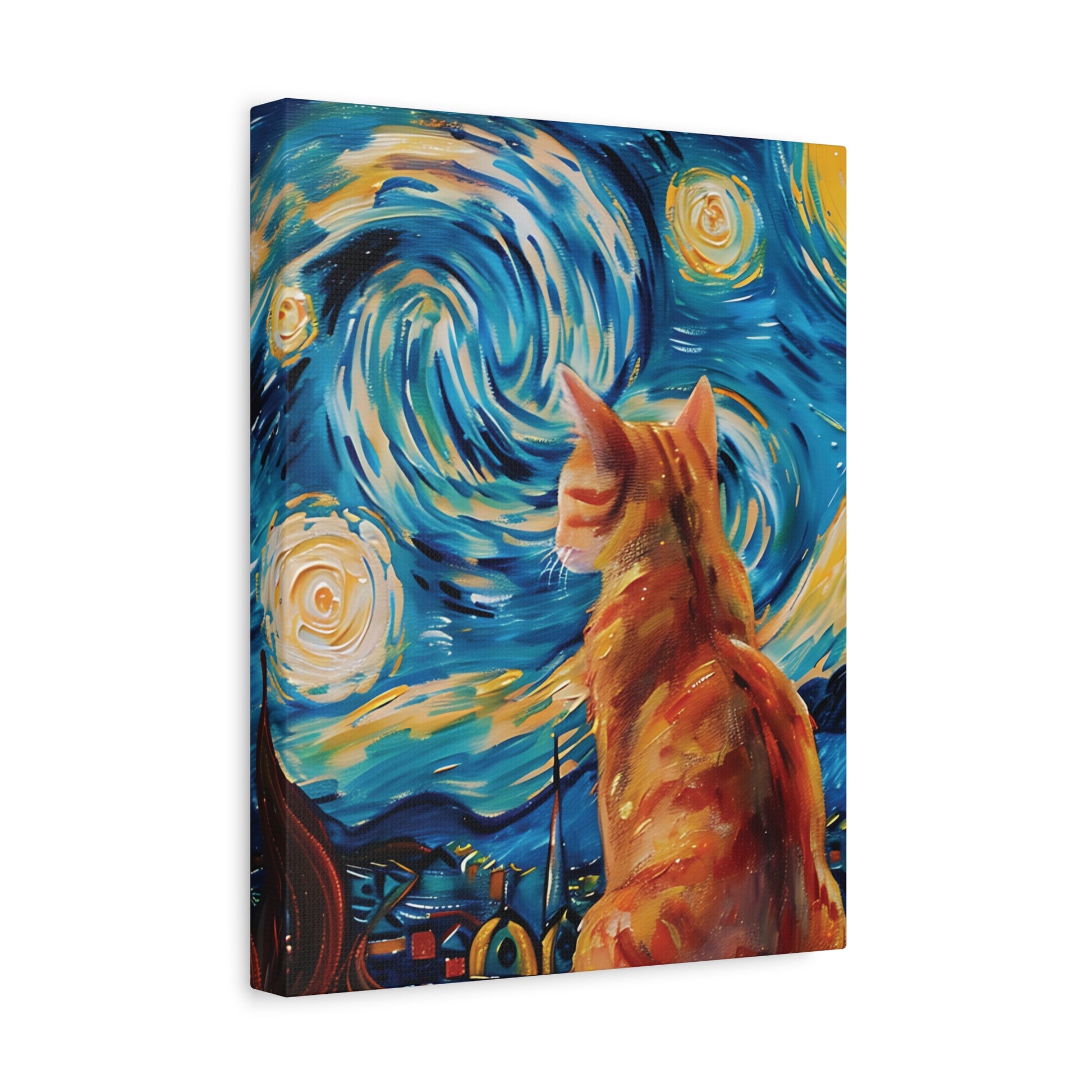 Golden Starry Cat Canvas Wall Art Vertical - Canvasses
