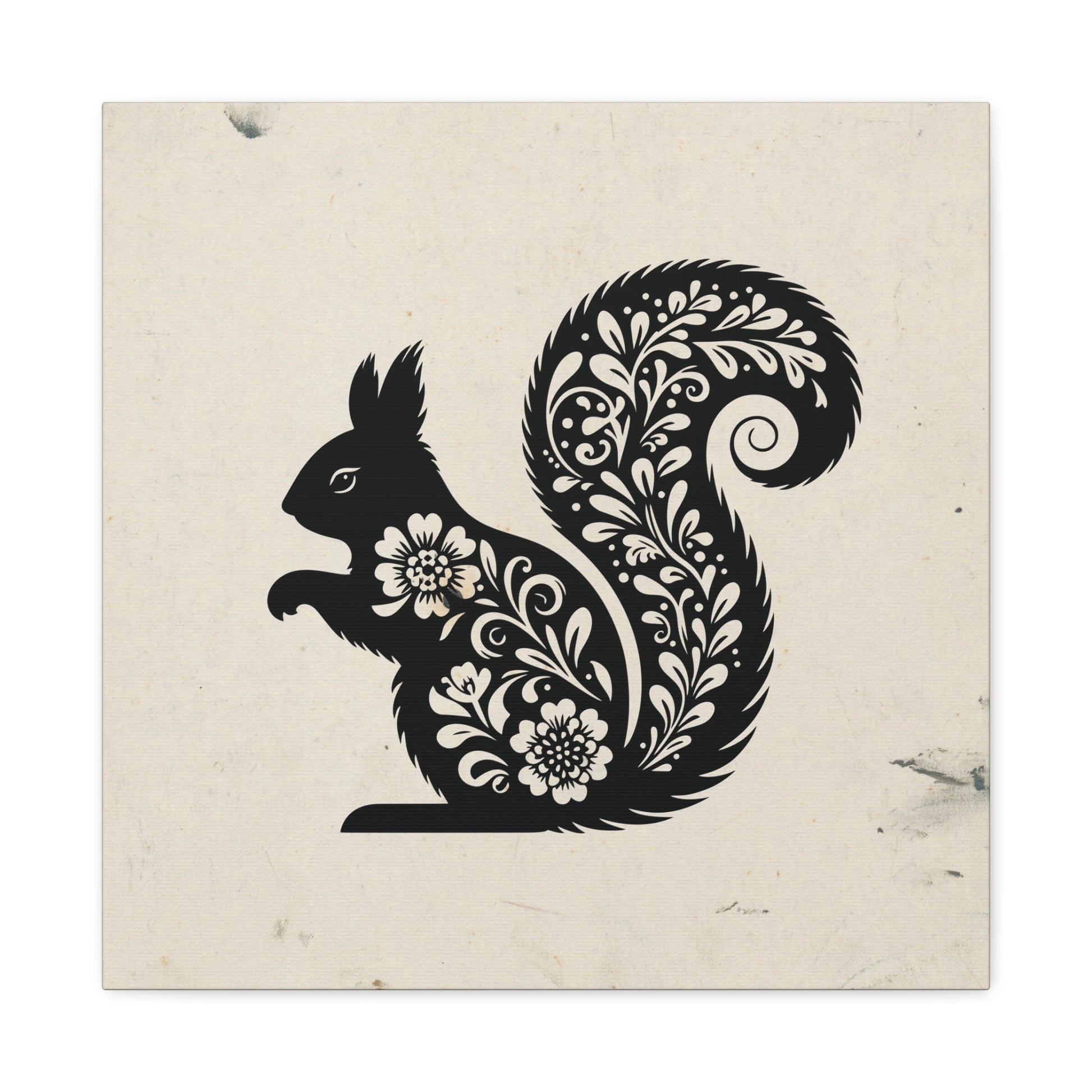 Floral Squirrel Silhouette Canvas Wall Art Square - Canvasses
