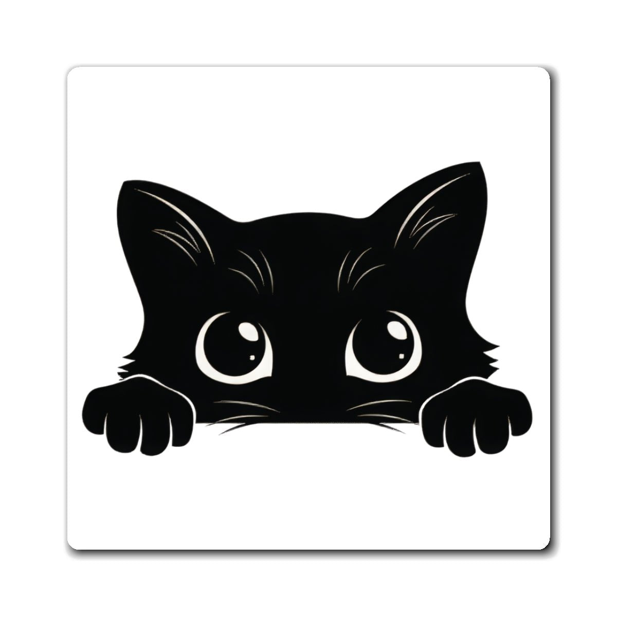 Black Peekaboo Cat Square Magnet - Canvasses
