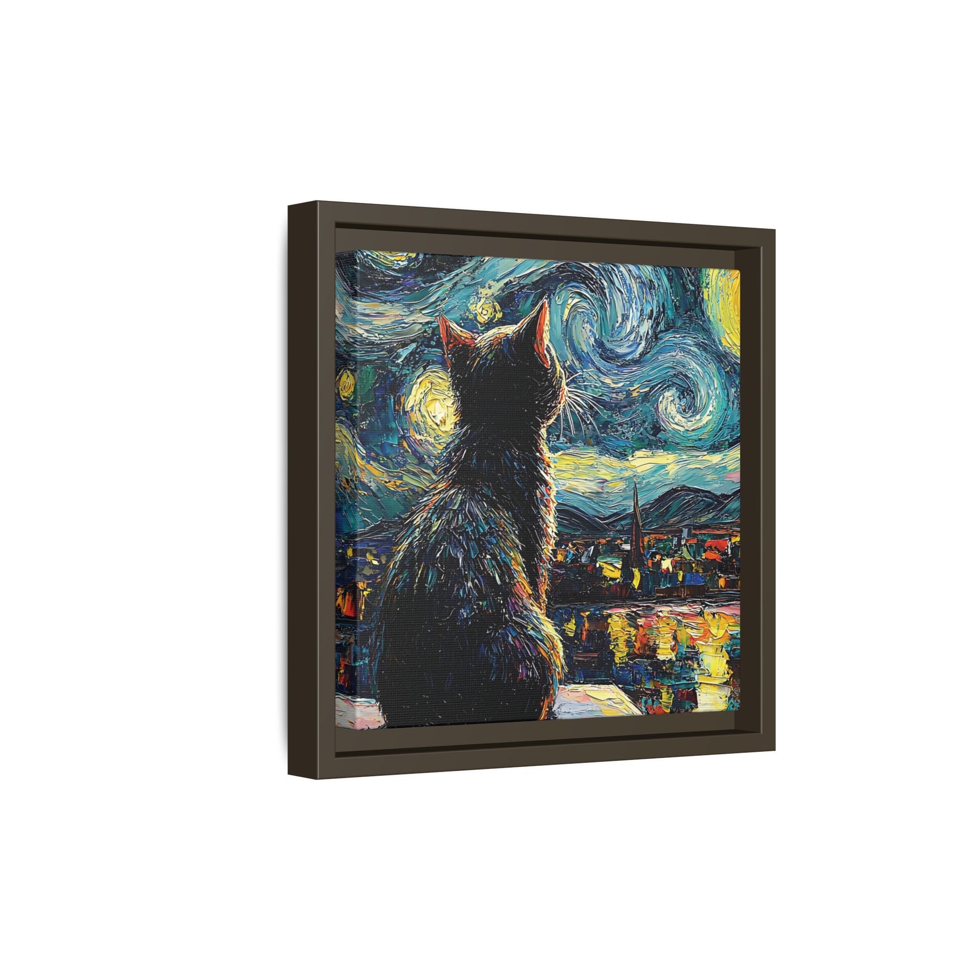 Starry Cat Framed Canvas Wall Art Square - Canvasses