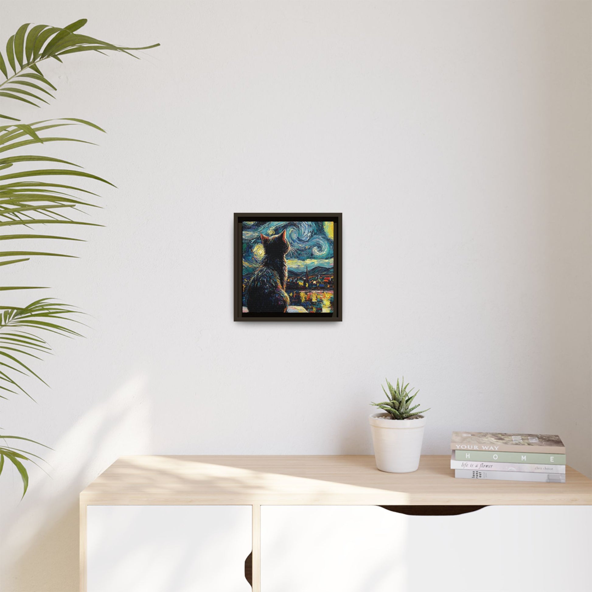 Starry Cat Framed Canvas Wall Art Square - Canvasses