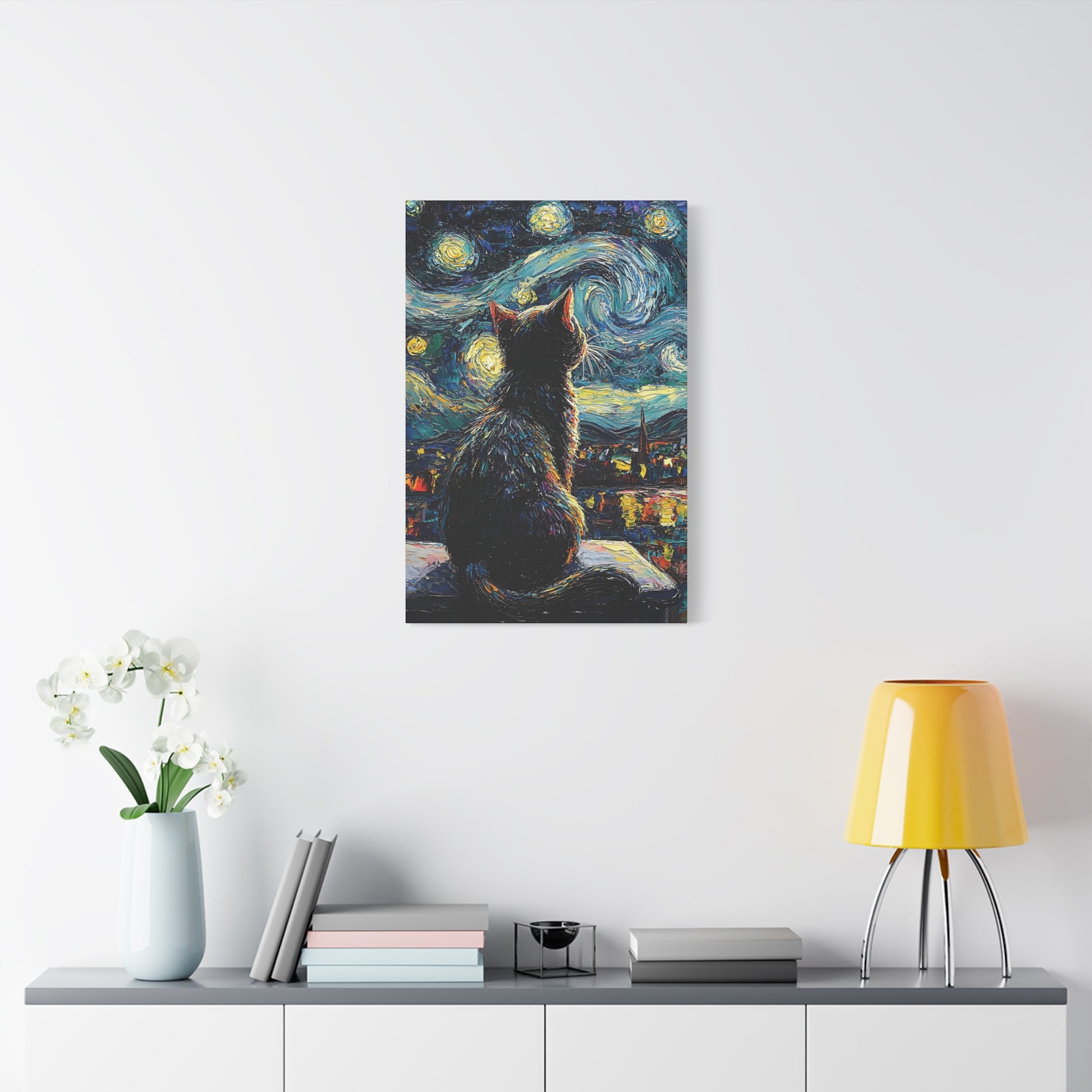 Starry Cat Canvas Wall Art Vertical - Canvasses