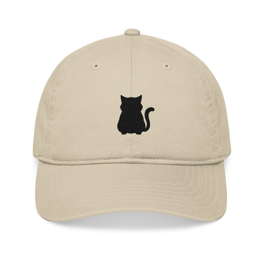 Curi Cat Silhouette Embroidery Organic Baseball Cap - Canvasses