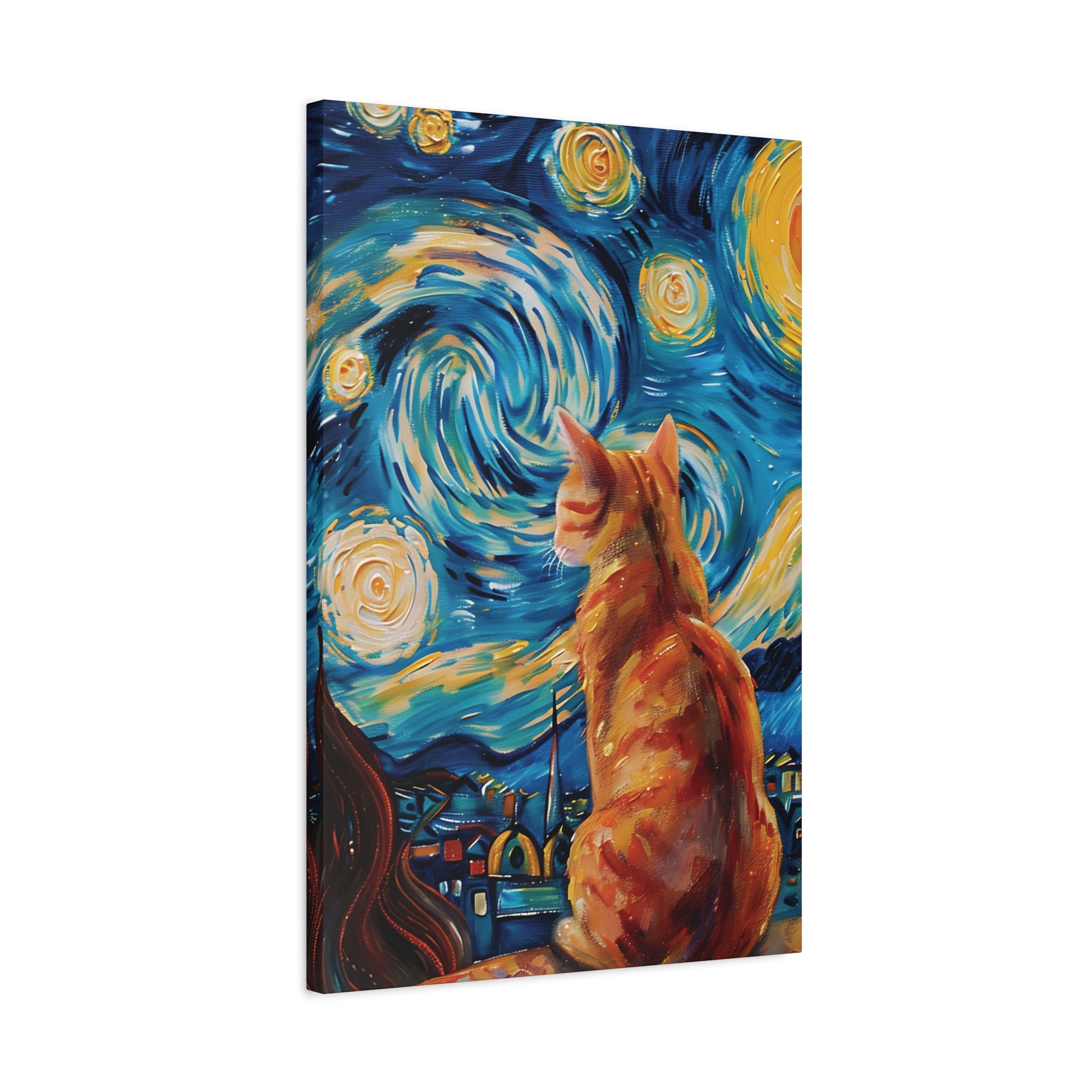 Golden Starry Cat Canvas Wall Art Vertical - Canvasses