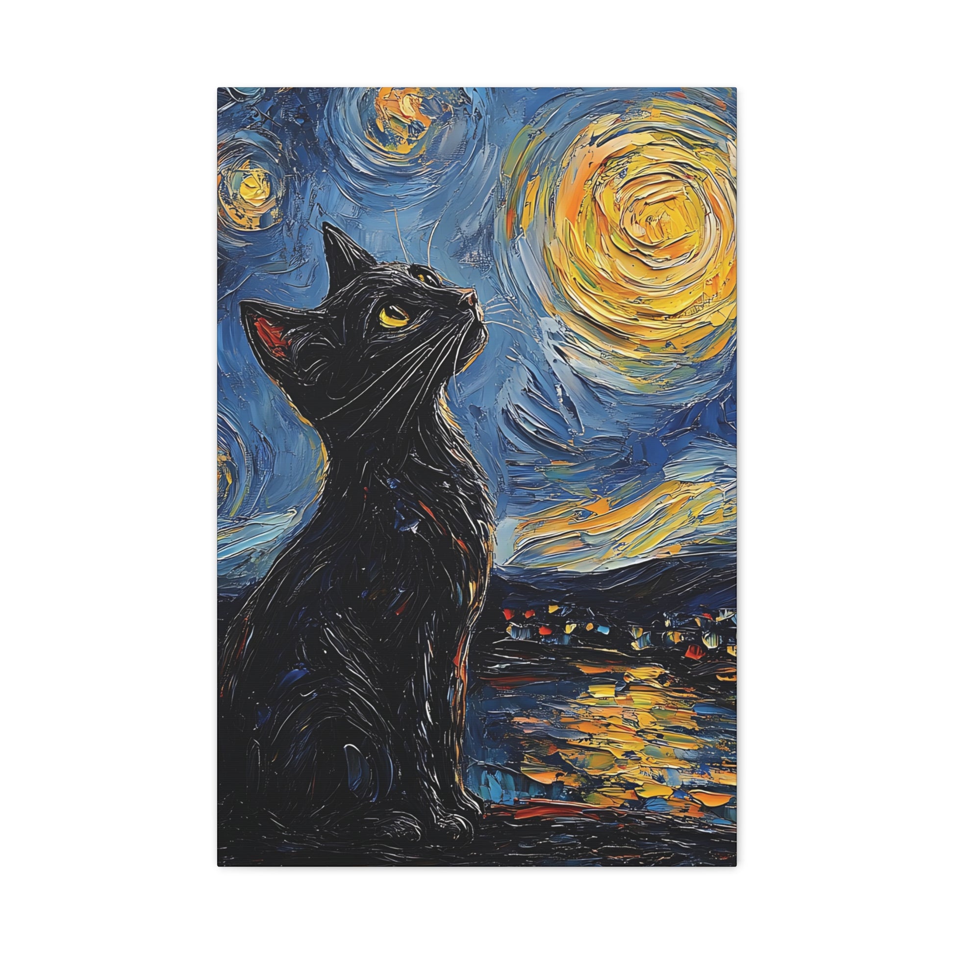 Black Starry Cat Canvas Wall Art Vertical - Canvasses