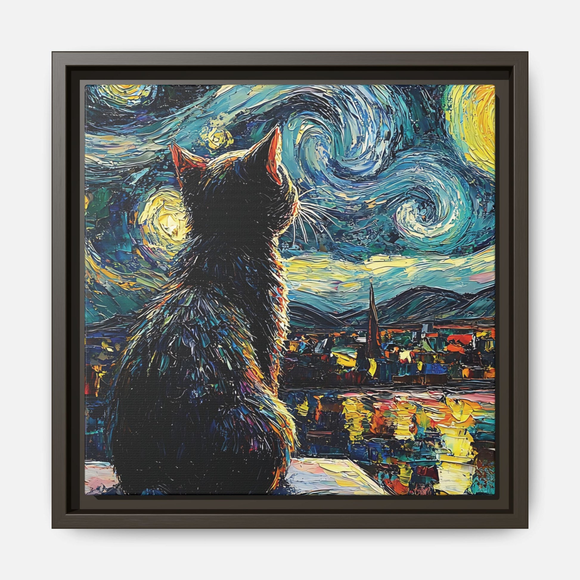 Starry Cat Framed Canvas Wall Art Square - Canvasses