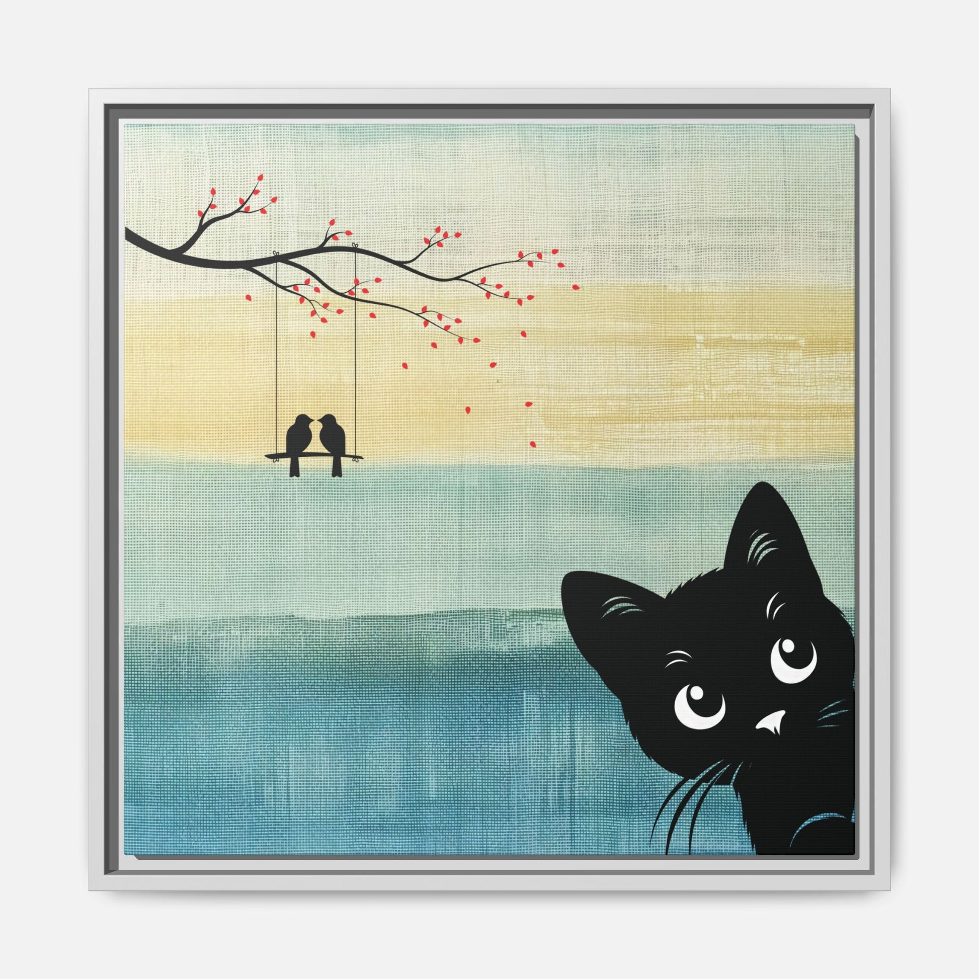 Peekaboo Cat Framed Canvas Wall Art Square - Canvasses