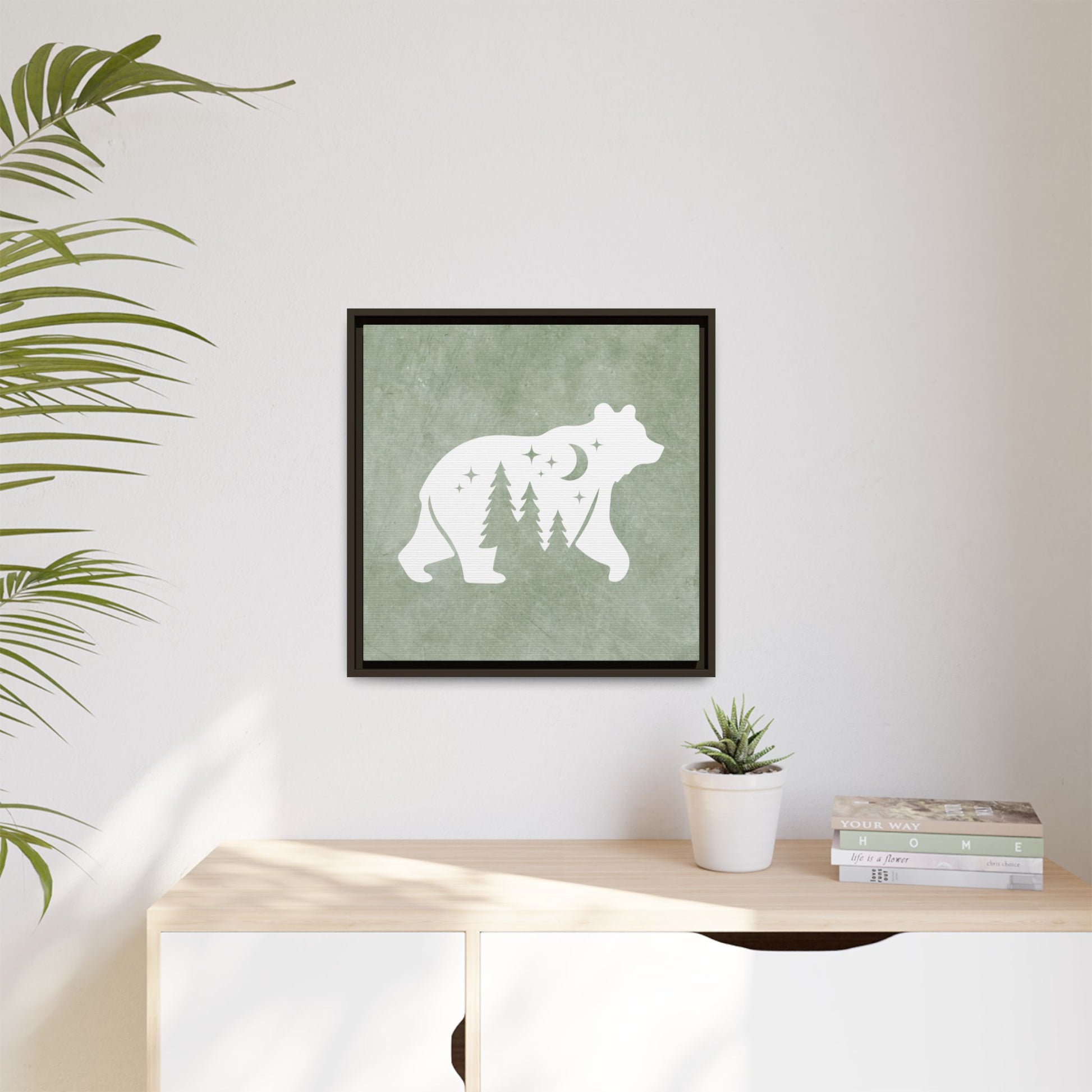 Silhouette Bear Framed Canvas Wall Art Square - Canvasses