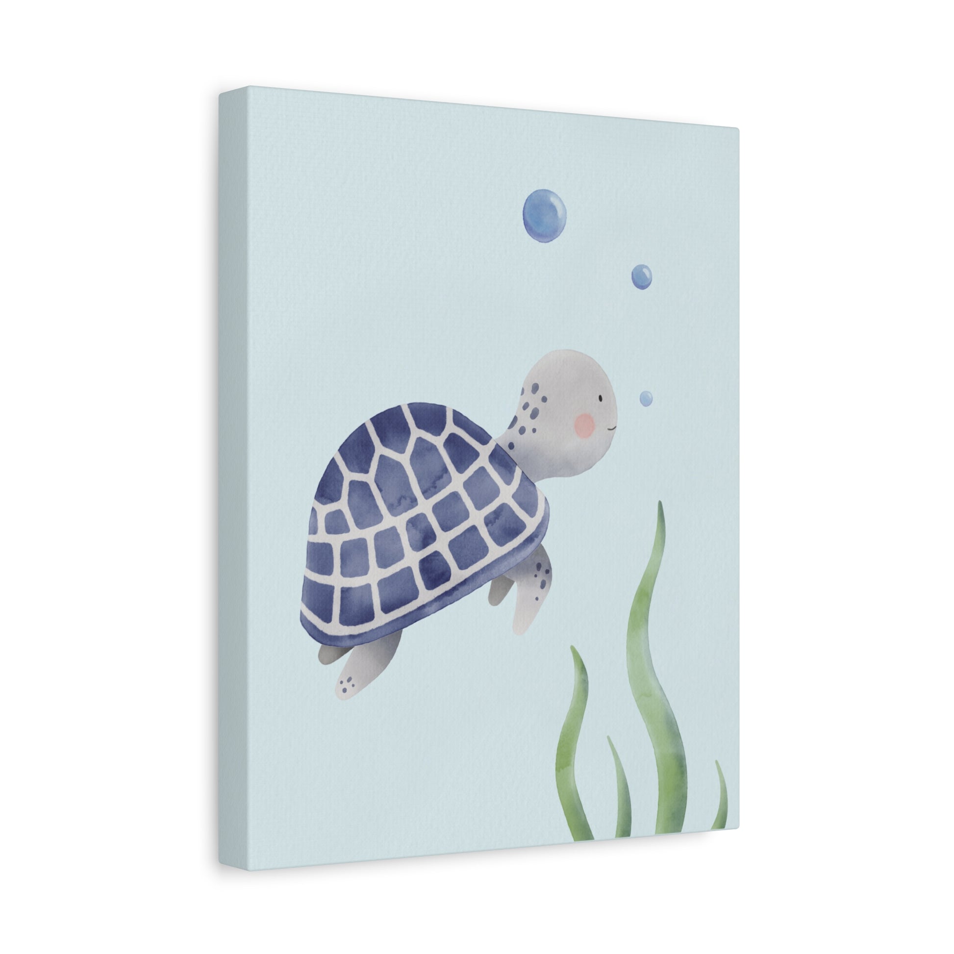 Watercolor Turtle Blue Canvas Wall Art Vertical - Canvasses