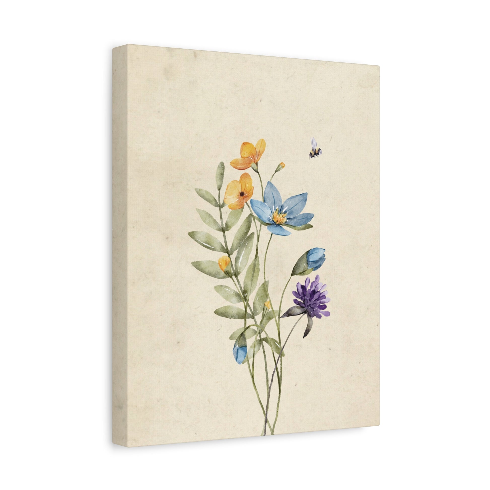 Vintage Wildflower Bee Canvas Wall Art Vertical - Canvasses